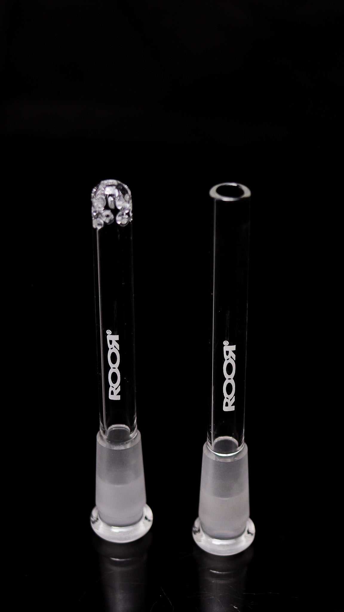 ROOR® Mini Downstem 14.5mm to 10mm for glass joints, two clear glass downstems.