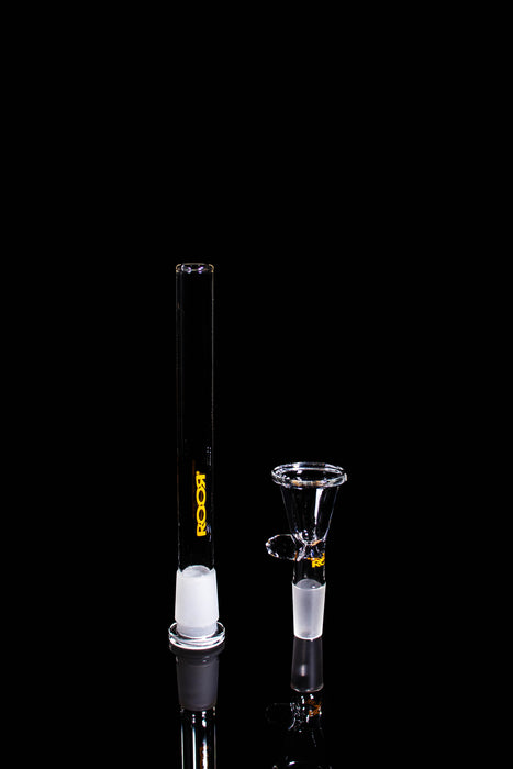 ROOR® Downstem & Bowl Set with Orange Decal on black background.