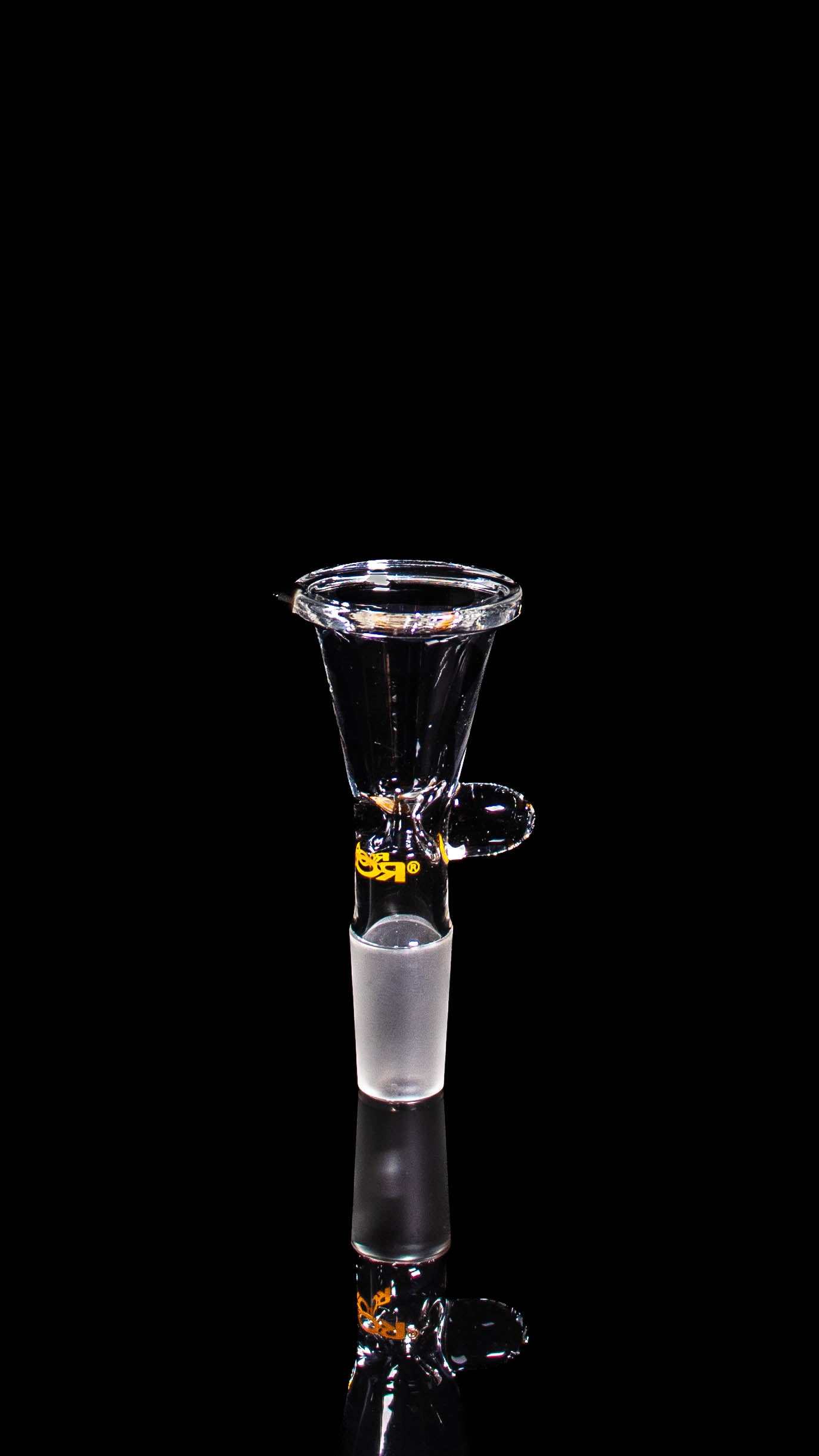 ROOR® Downstem & Bowl Set with Orange Decal on black background.