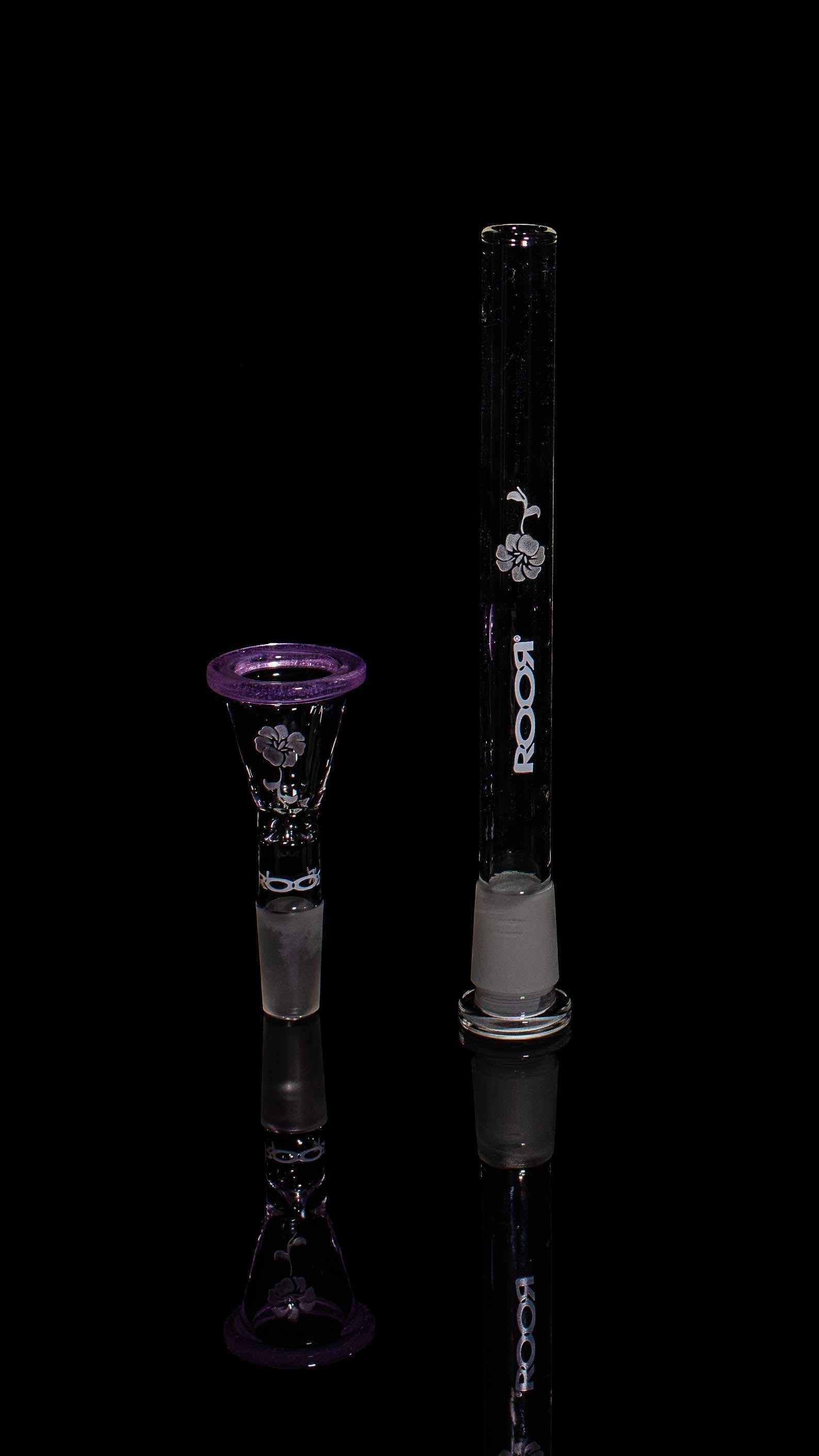 ROOR® purple rim bowl and clear downstem with flower design glass set