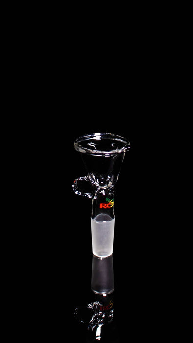 ROOR® downstem and bowl set with Rasta decal against black background.