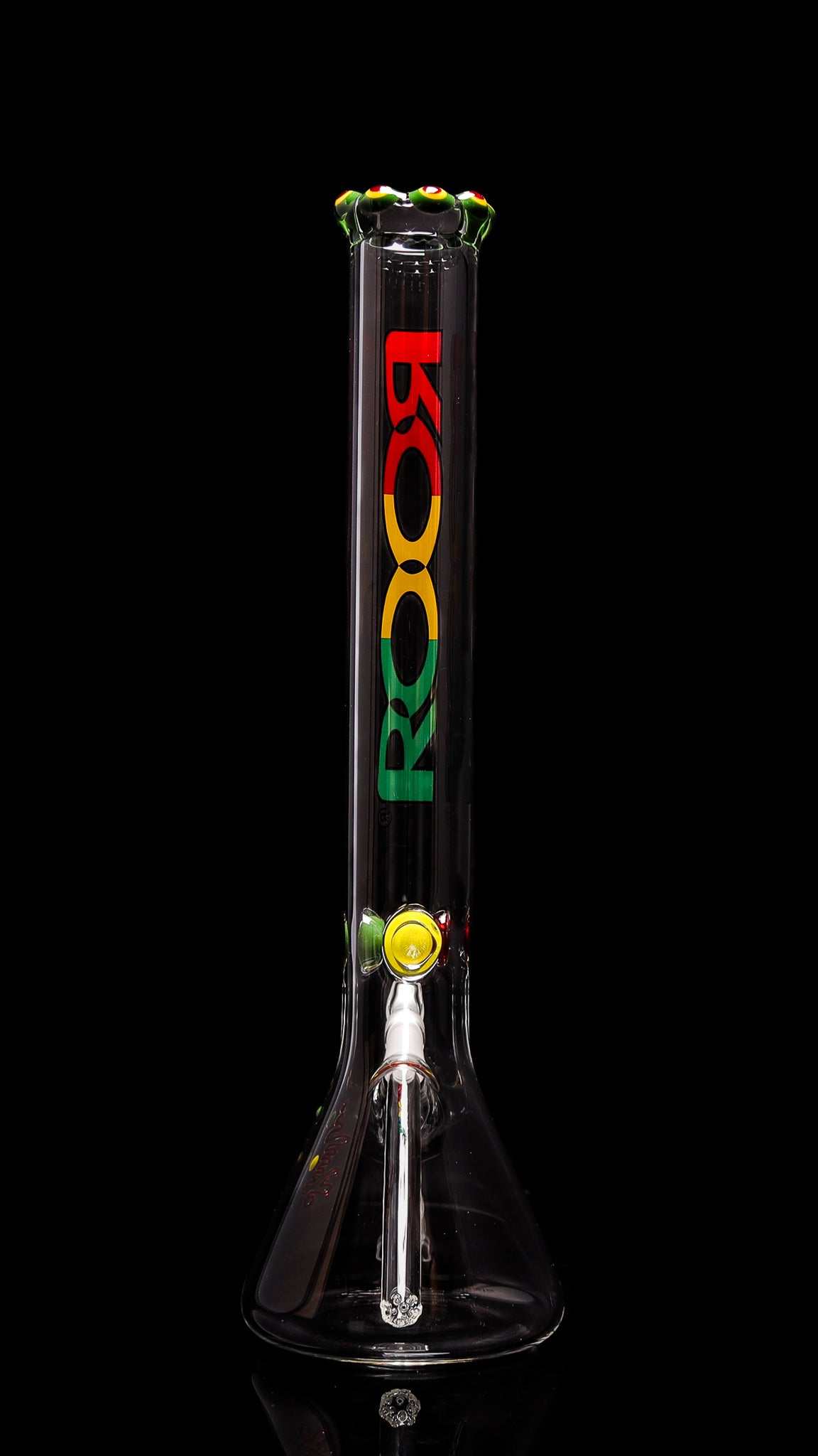 ROOR® Classic 18" Beaker 50x5mm Triple Crown RASTA with colorful logo on black background.