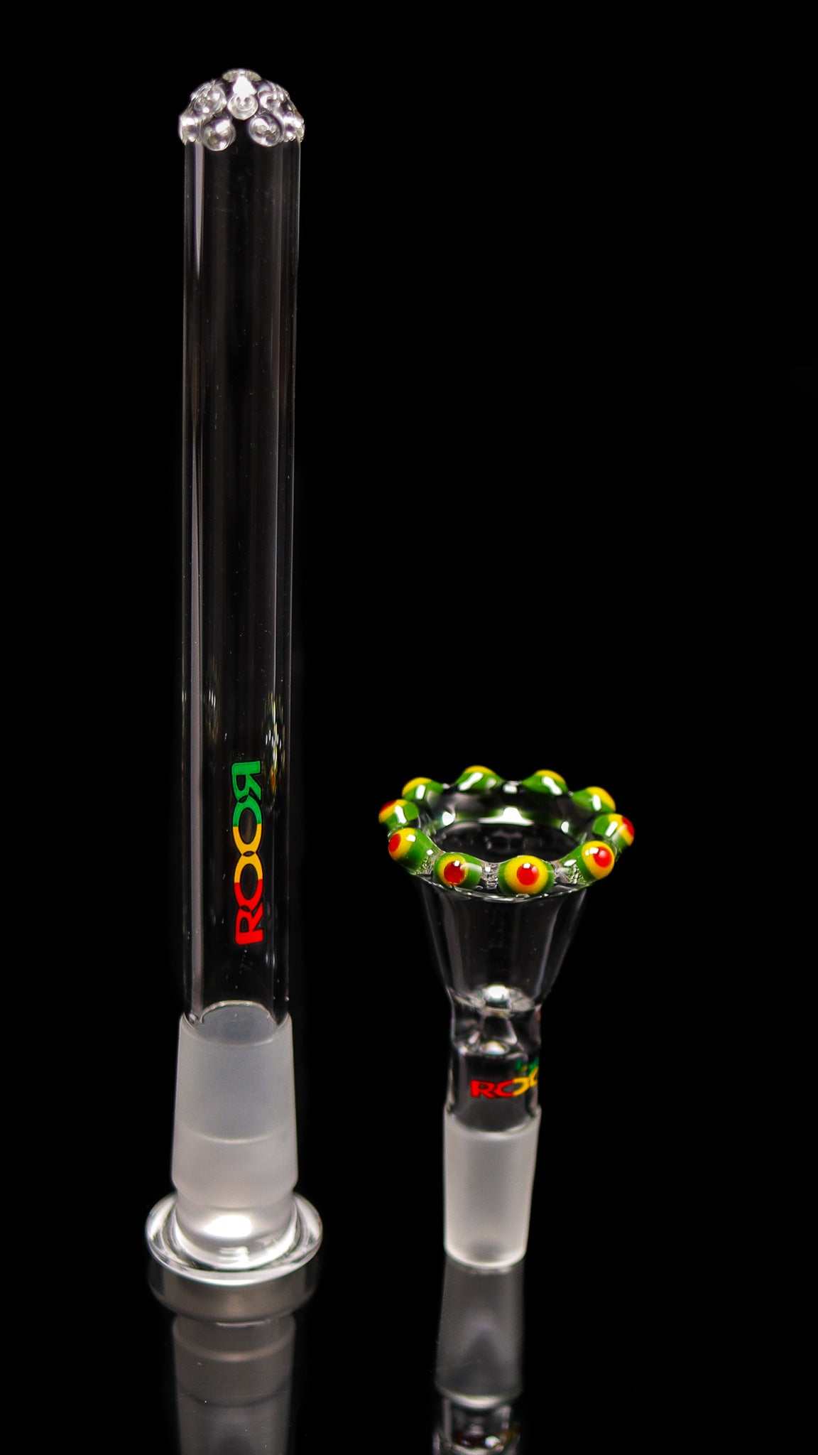 ROOR® Classic 18" Beaker, 50x5mm Triple Crown RASTA glass with clear downstem and funnel bowl.