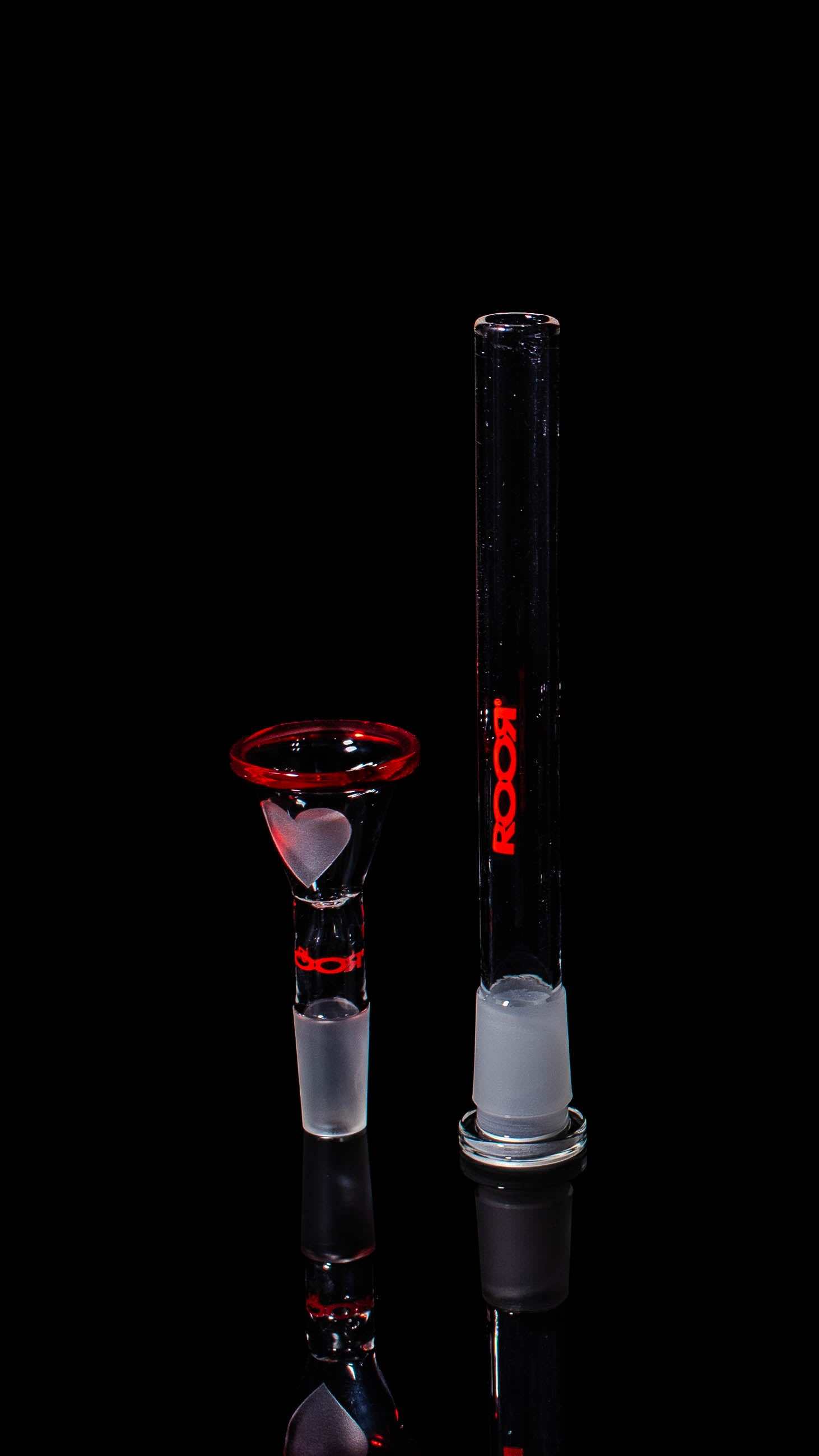 ROOR® Downstem and 14mm Red Color Rim Bowl Set with heart decal design