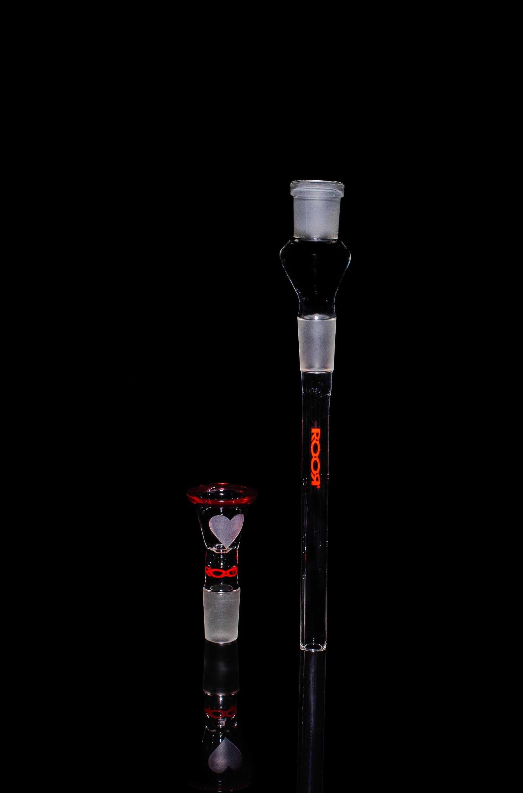 ROOR Downstem and red decal color rim bowl set with heart design 18mm to 18mm joint