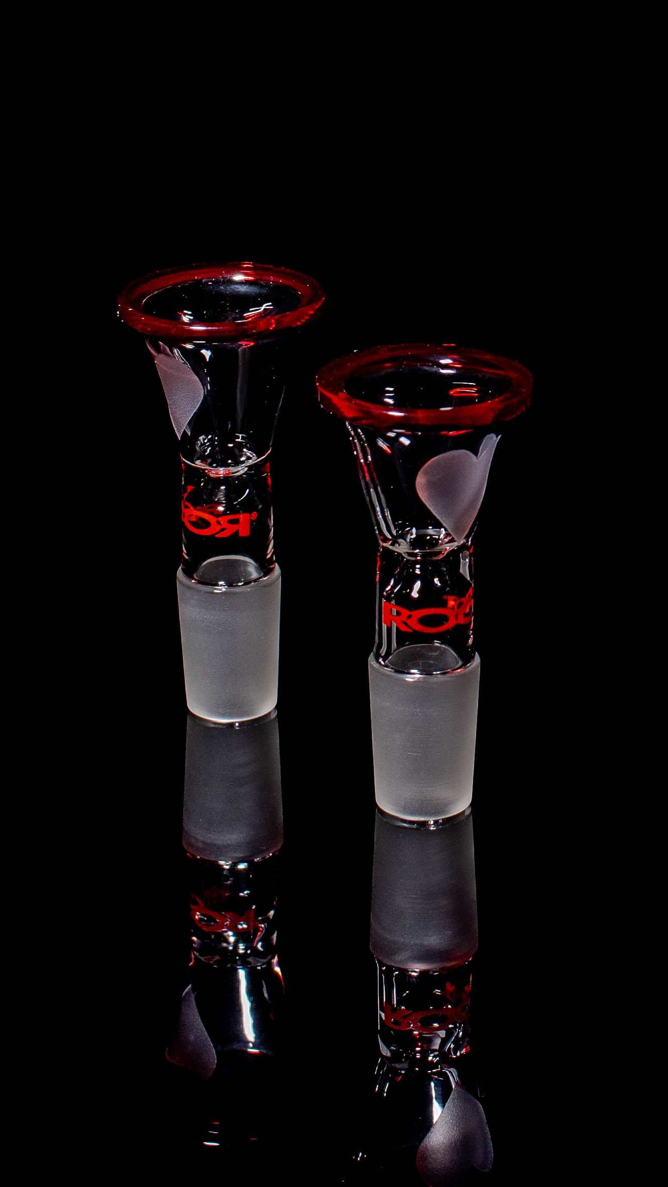 ROOR® Color Rim Bowl with red heart design and sandblasted detail, 14mm or 18mm male joint.