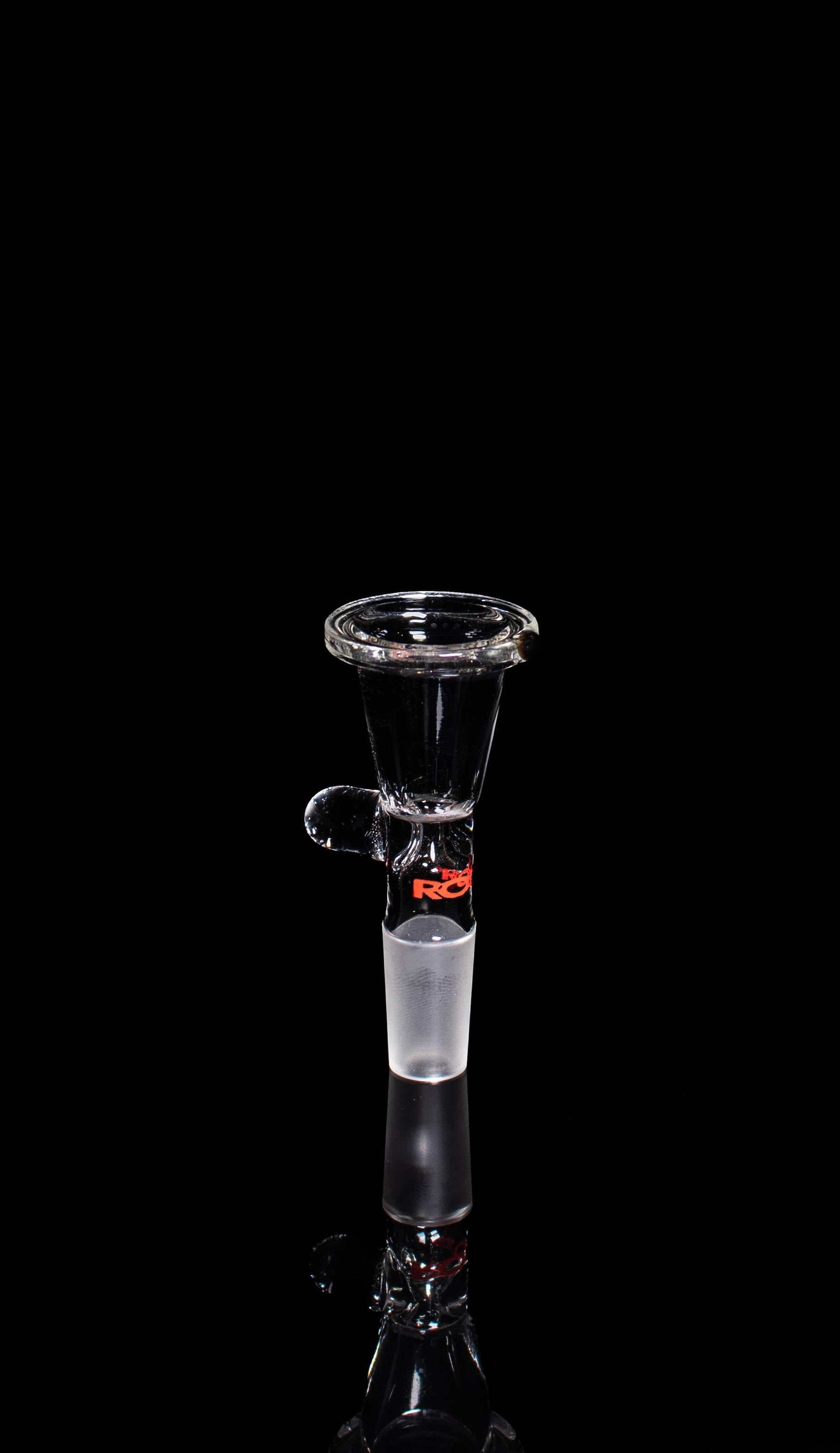 ROOR® Downstem & Bowl Set with Red Decal against black background.