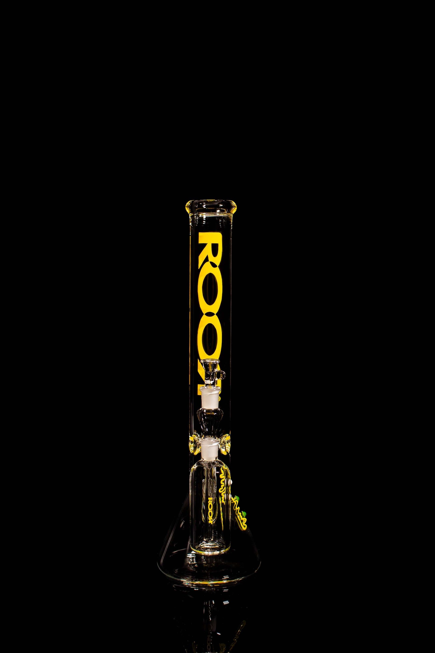 Collectors Bundle Set - ROOR 18” Beaker with Yellow Label and Matching Ashcatcher, high-quality German Schott glass.