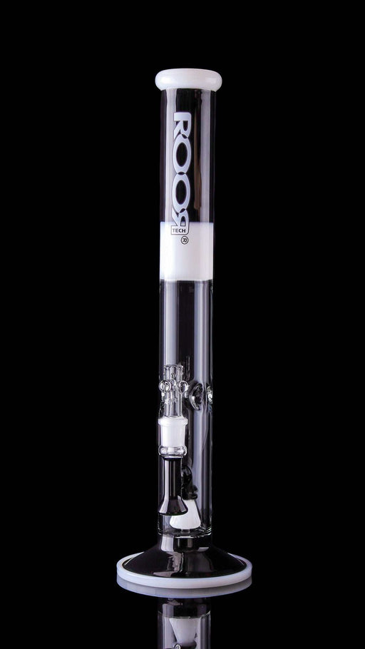 ROOR® Tech Fixed 18” Straight 50x5mm Black & White German glass, built-in debris catcher, percolator, and ice-pinches.