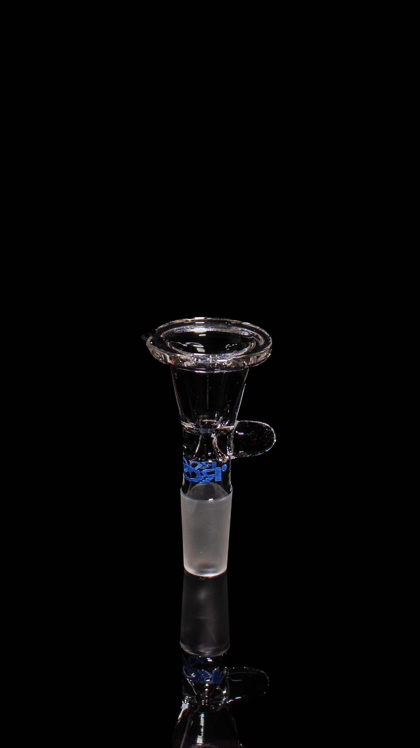 ROOR® Downstem and bowl set with blue decal on clear glass, 14mm male bowl fitting