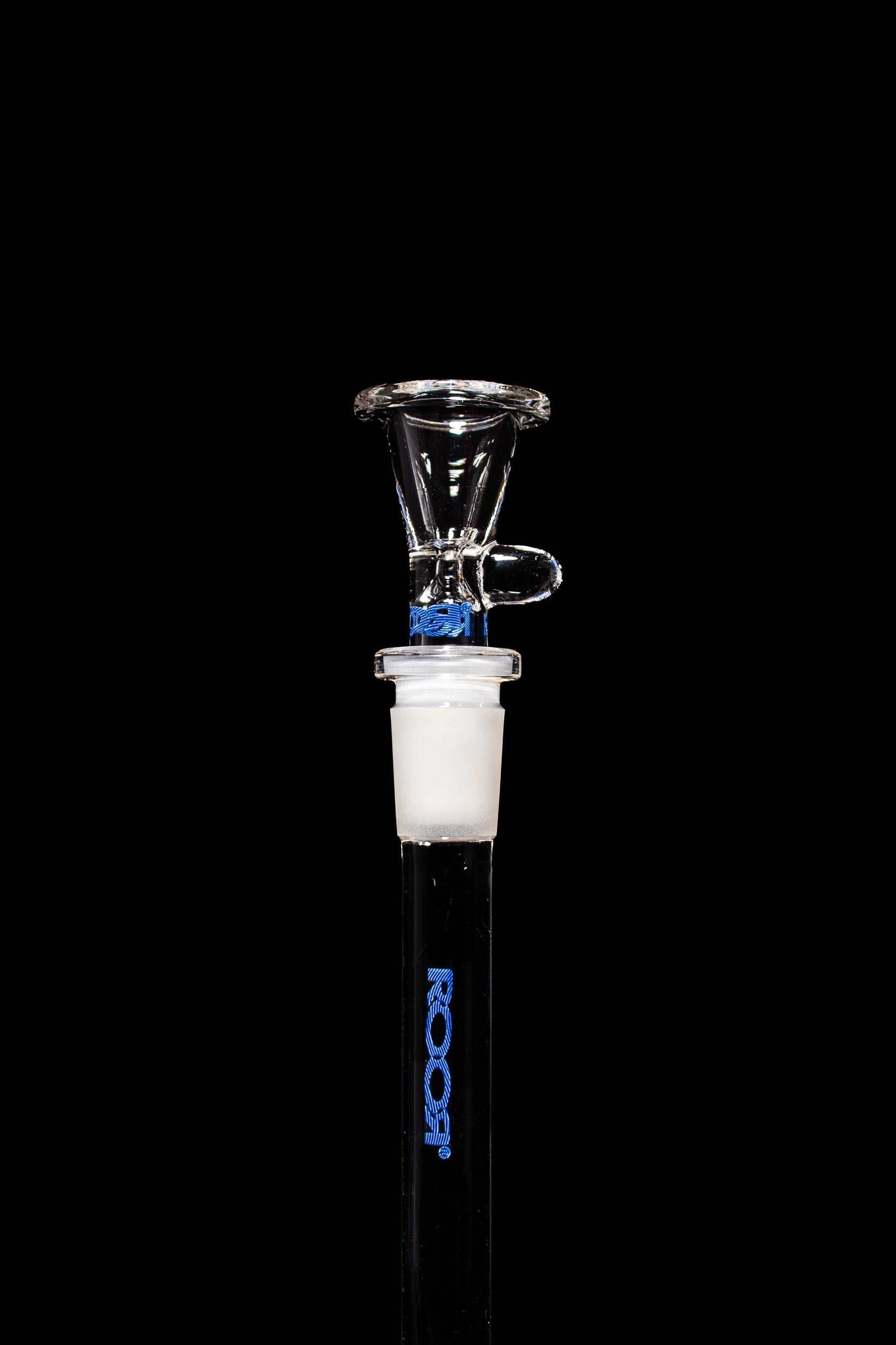Clear ROOR® Downstem and Bowl Set with blue color decal, 18.8mm joint, fits 14mm male bowl, premium glass accessory for tubes