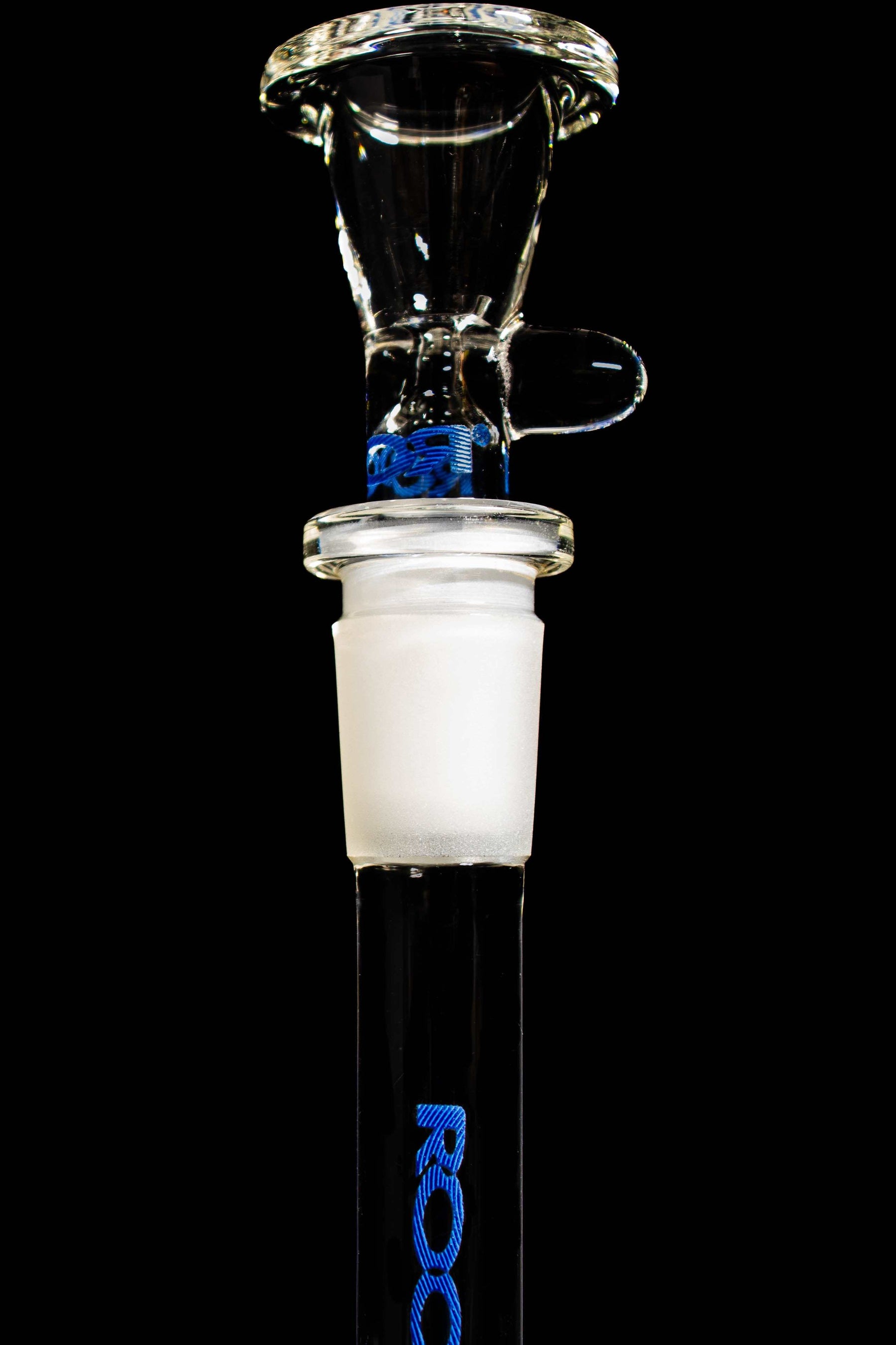ROOR® Downstem and Bowl Set with blue color decal on clear glass, 14mm male bowl and 18.8mm joint.