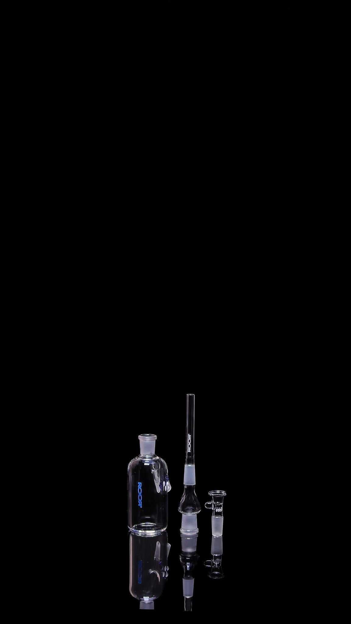 Exclusive Collectors Bundle Set ROOR 18-inch Beaker Base 50x9 with matching ashcatcher and accessories in clear glass