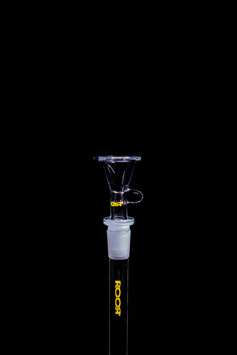 ROOR® Downstem & Bowl Set with Yellow Decal on black background.