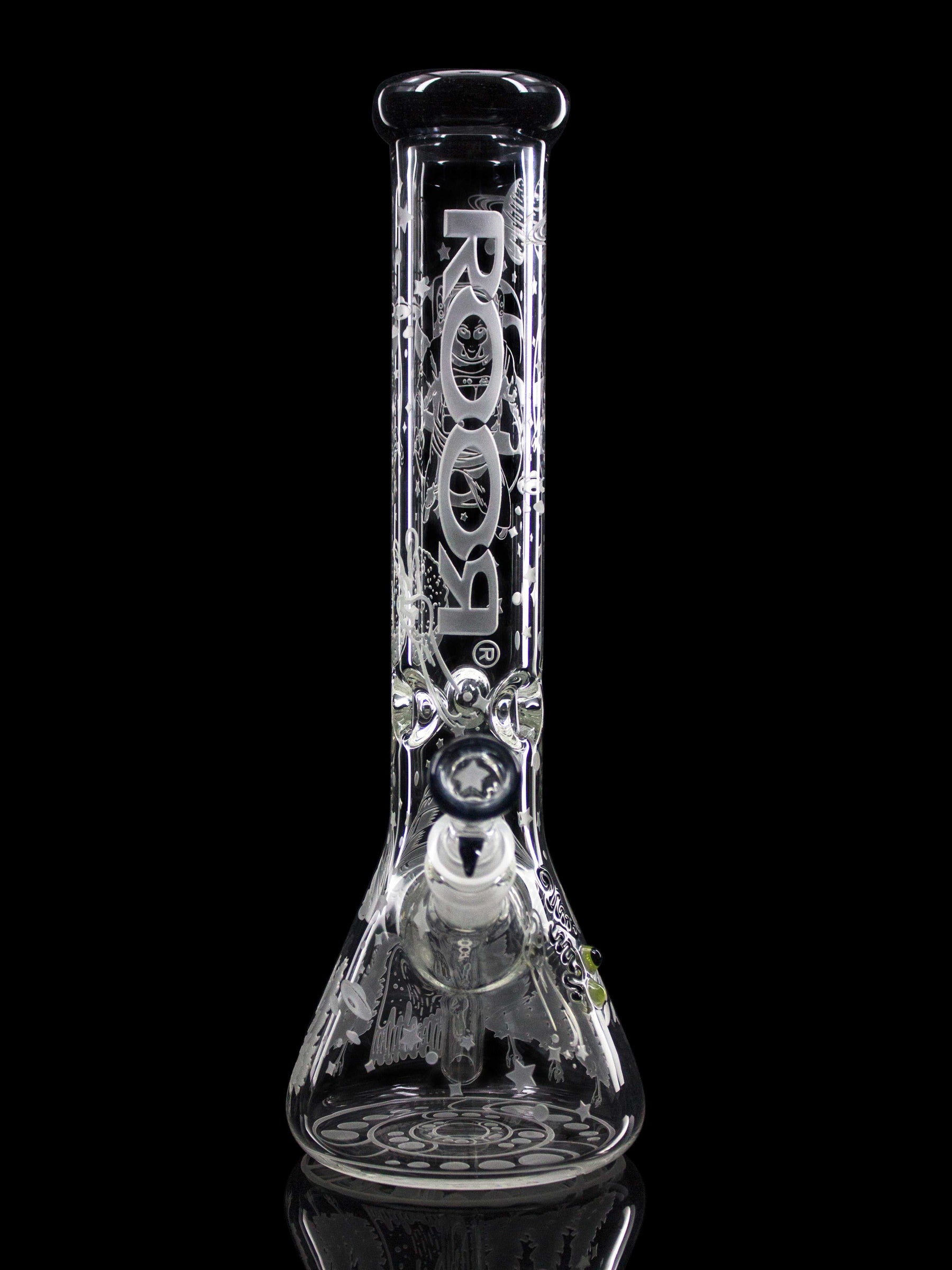 ROOR® 14" Beaker 45x5mm glass bong with Alien OG strain design and sandblasted details