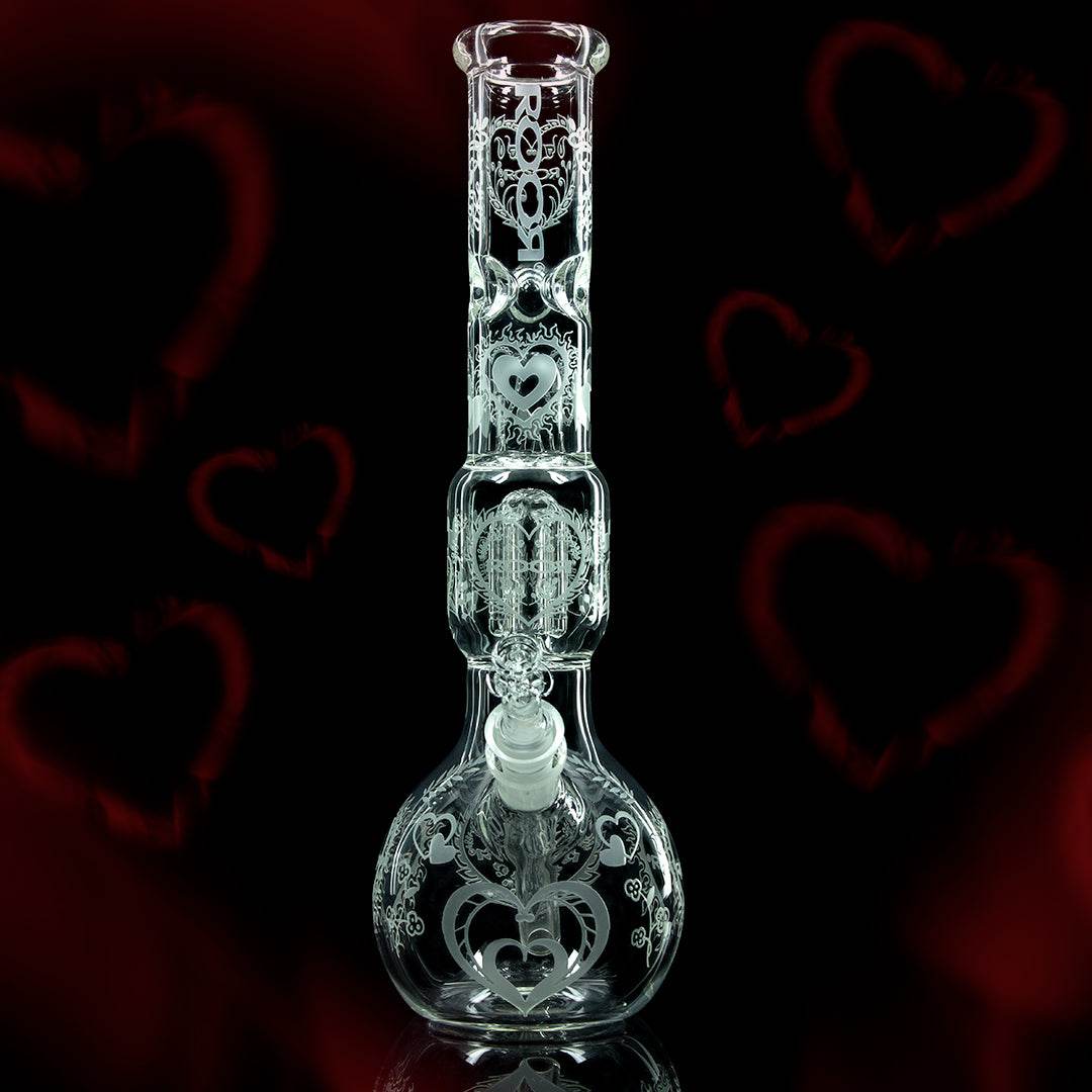 ROOR Tech 4-Arm Tree Bubble Base Love Edition with heart design and clear glass.