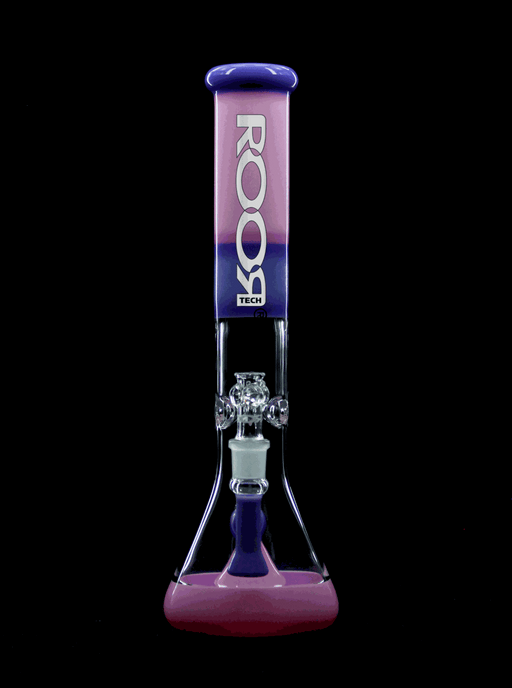 ROOR Tech 14" Beaker in purple and pink glass with advanced percolation and ice-pinch design.