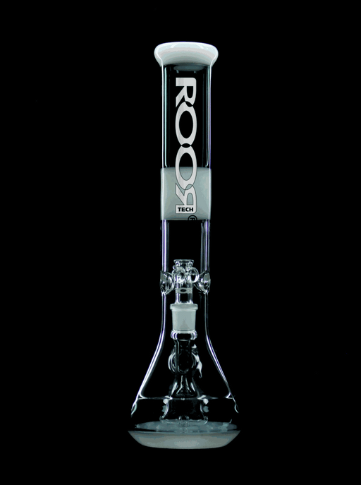 ROOR® Tech Fixed 14" 50x5 Beaker in Smokey Grey and White glass design.