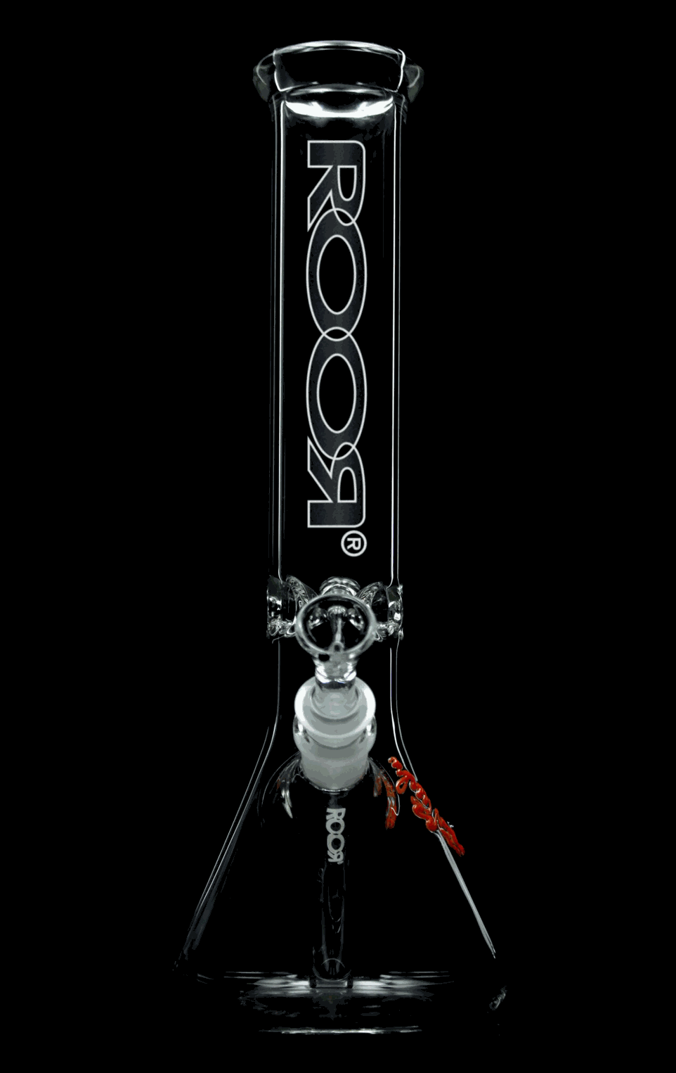 ROOR® Classic 14" Beaker with Black & White decal, 45x5mm German Schott glass, featuring ice pinches for cooler hits.