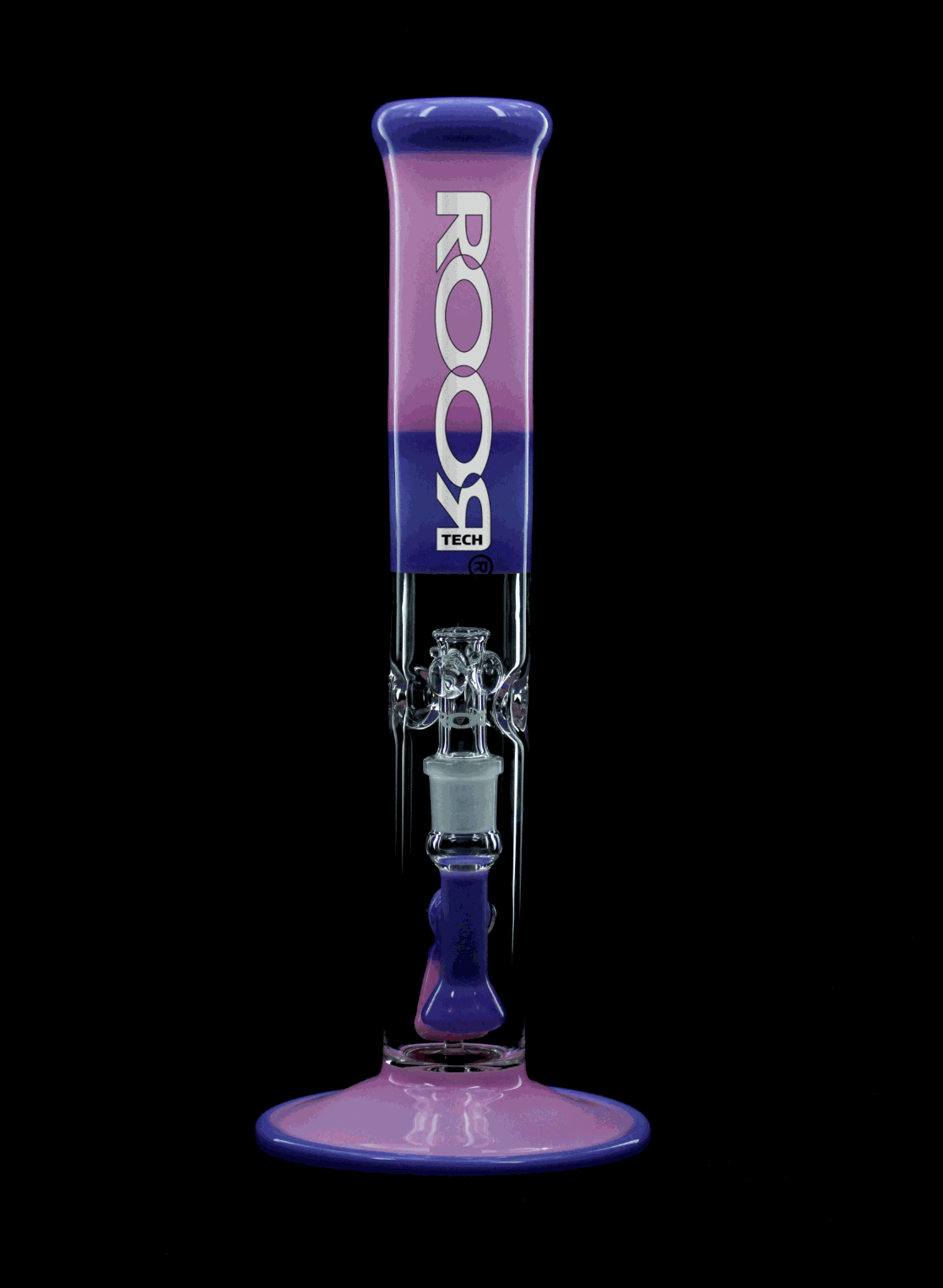ROOR Tech Fixed 14” Straight 50x5mm stemless bong in purple and pink with built-in percolator and ice pinches