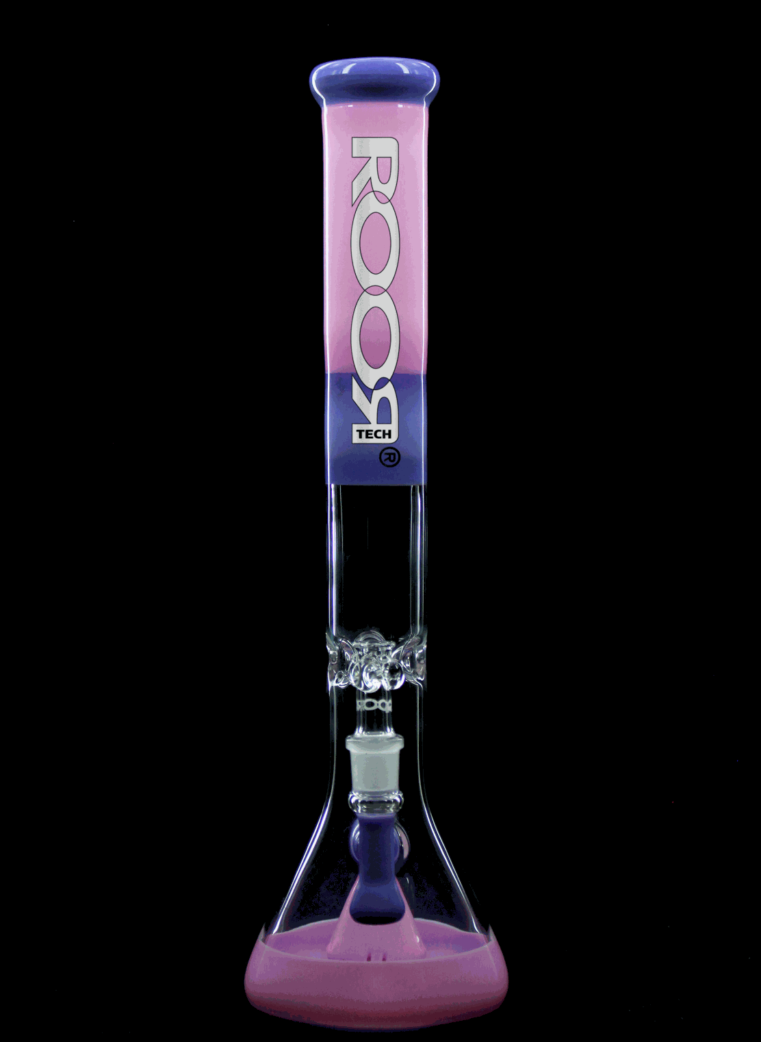 ROOR® Tech Fixed 18" Beaker 50x5mm in purple and pink with percolator and ice pinches.