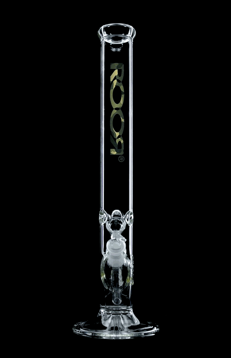 ROOR Classic 18 inch straight glass bong with camo decal and signature logo