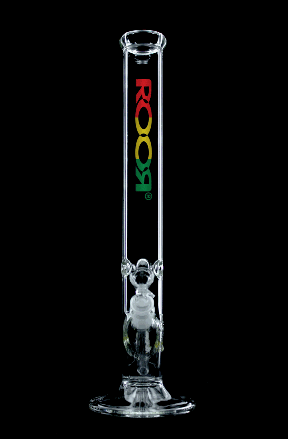 ROOR Classic 18 inch straight glass bong with Rasta decal and 45x5mm German Schott glass