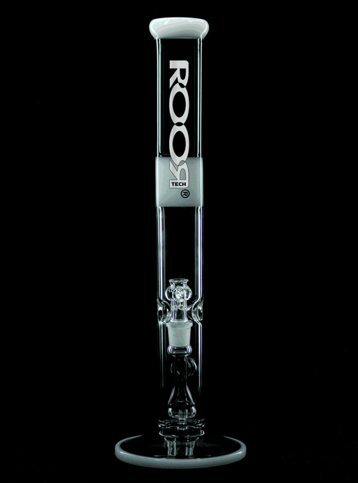 ROOR® Tech Fixed 18” Straight, 50x5mm, Smokey Grey & White glass tube with ice-pinches and 18.8mm bowl.