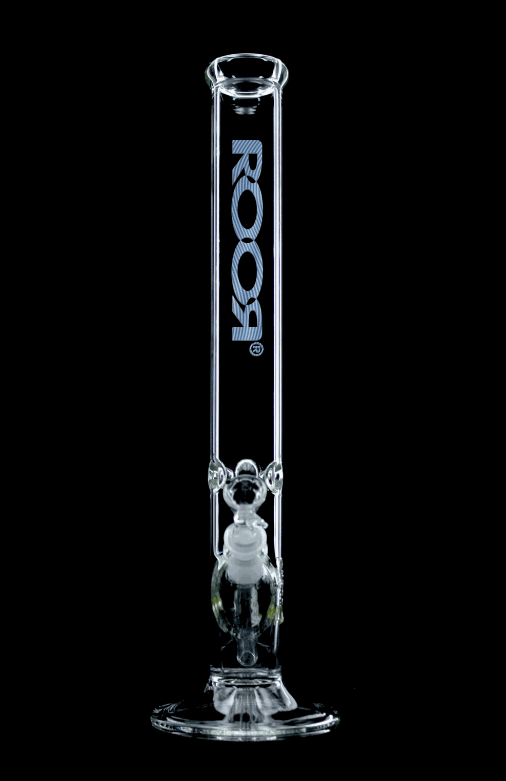 ROOR® Classic 18" Straight Too Blue glass bong with signature design and ice pinches for smooth smoke.
