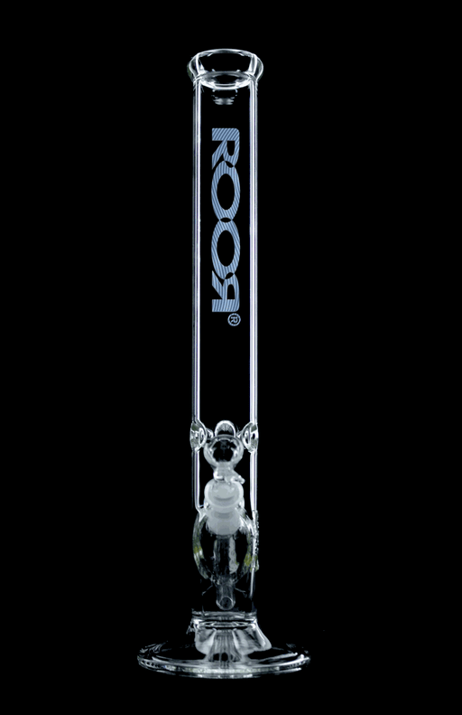 ROOR® Classic 18" Straight Too Blue glass bong with signature design and ice pinches for smooth smoke.
