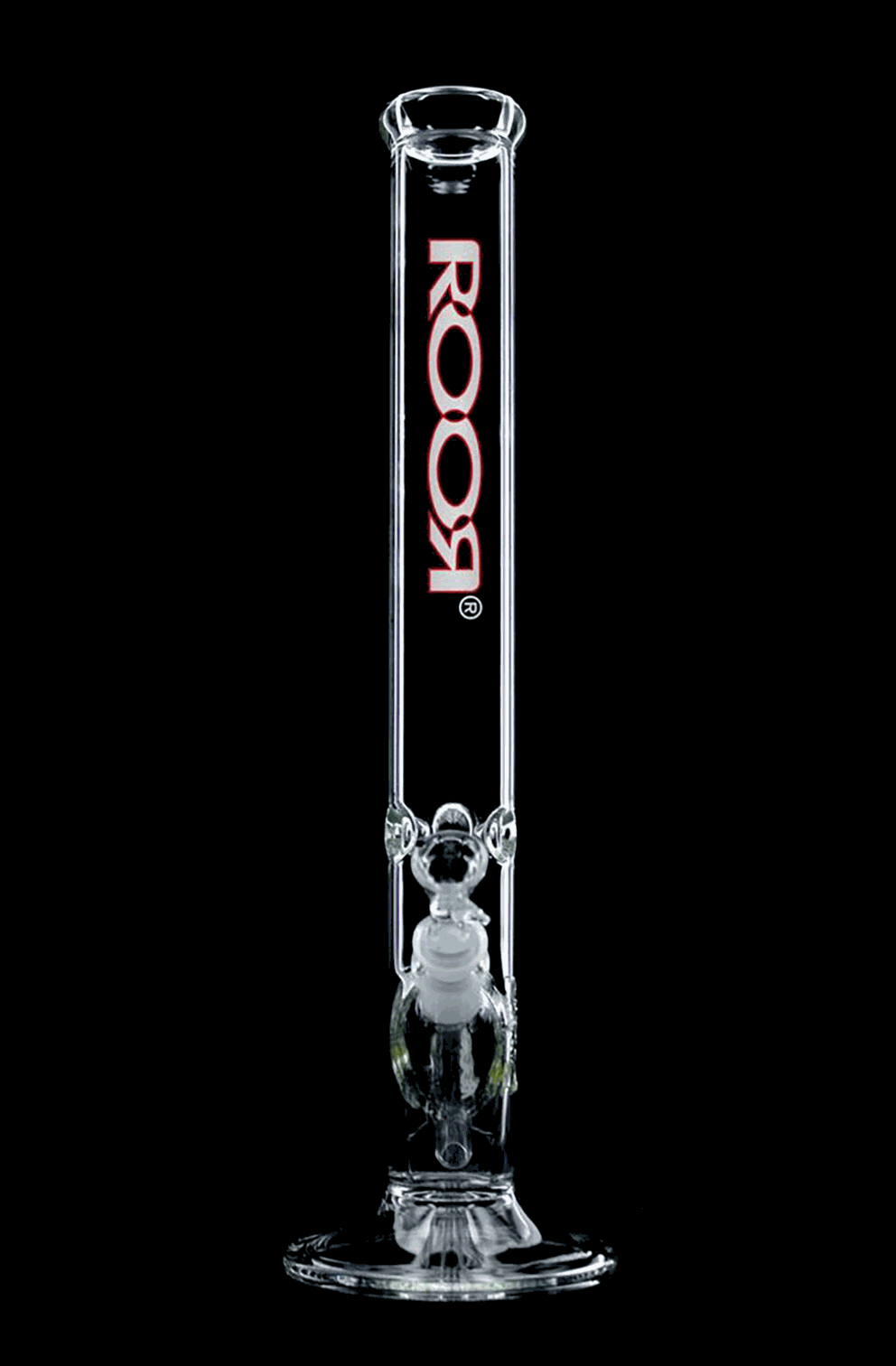 ROOR Classic 18 inch straight glass bong with white and red logo and 45x5mm thickness