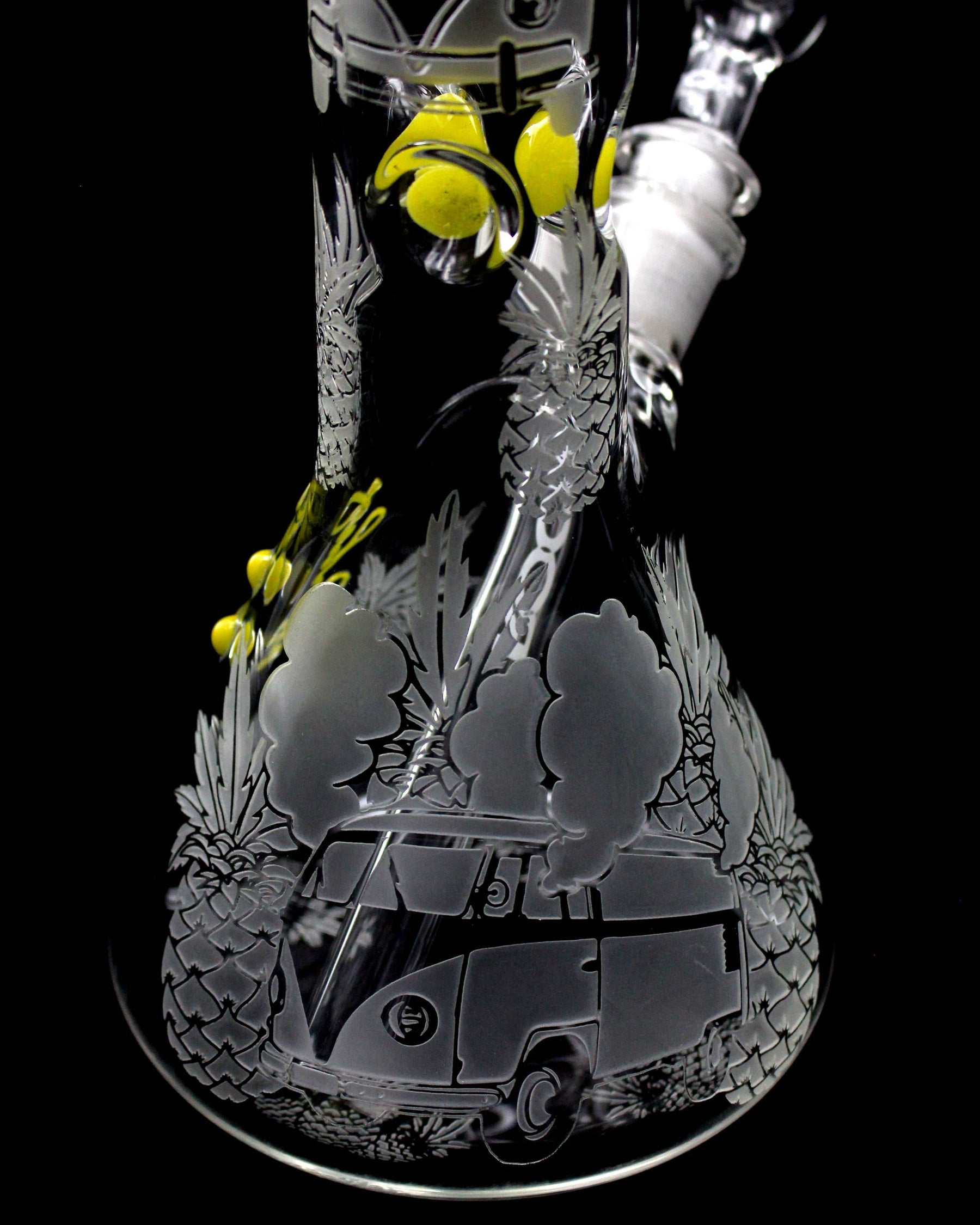 ROOR Pineapple Express 14-inch beaker bong with sandblasted pineapple and van design, 45x5mm size