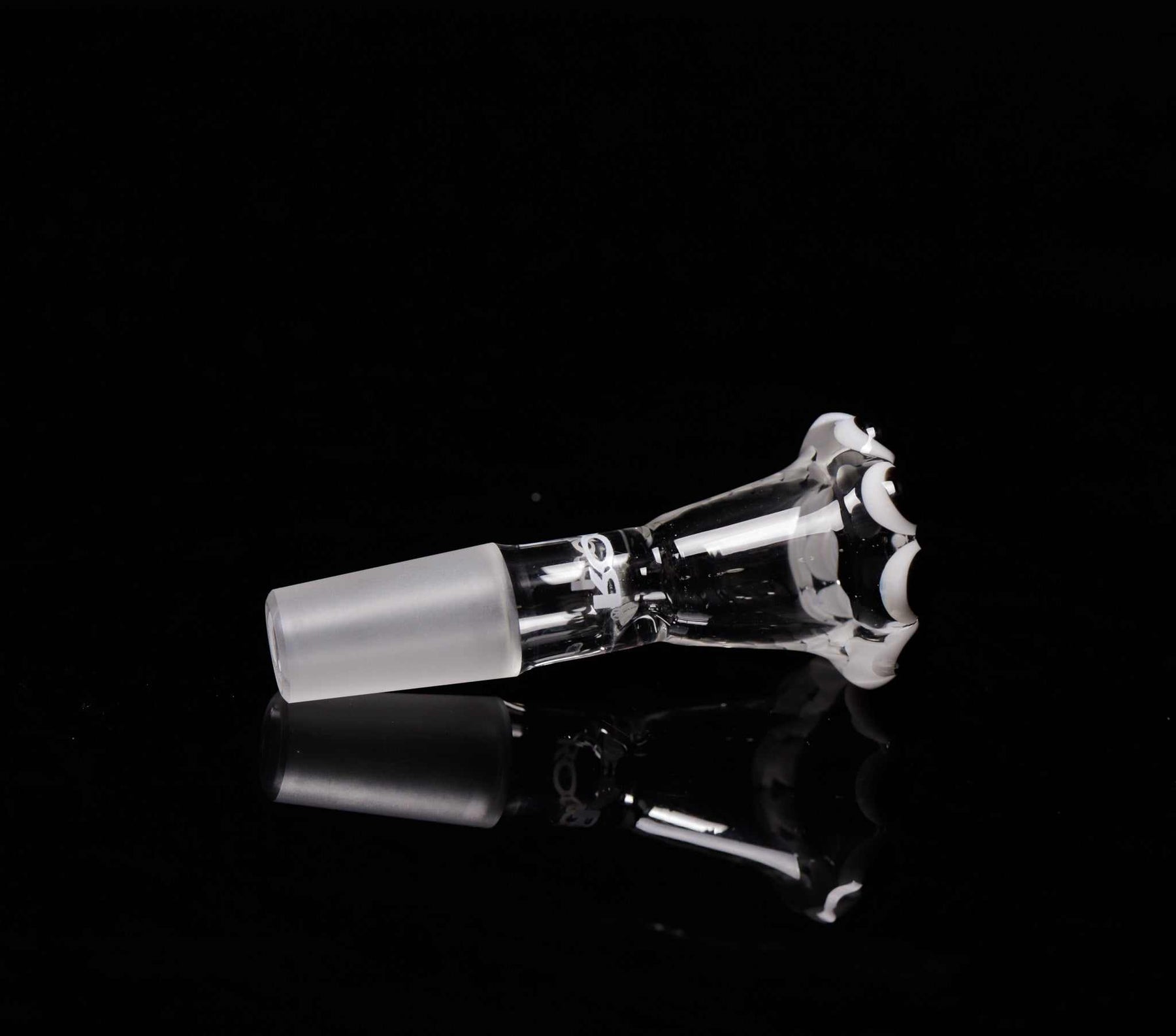 ROOR® Custom White Black Color Crown Bowl, 14.5mm male joint funnel, handcrafted glass design.
