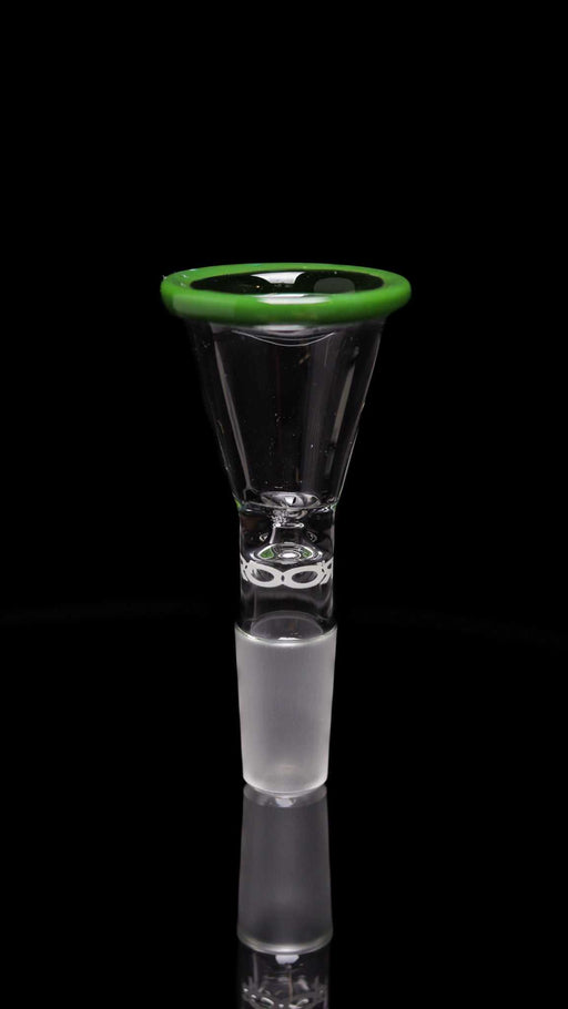 ROOR® 14mm classic funnel bowl with forest green color rim and white decal on clear glass