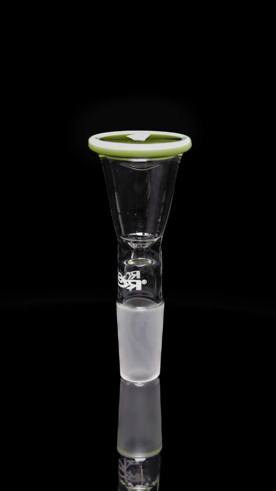 ROOR® 14mm classic funnel bowl with milky green color rim and white decal.