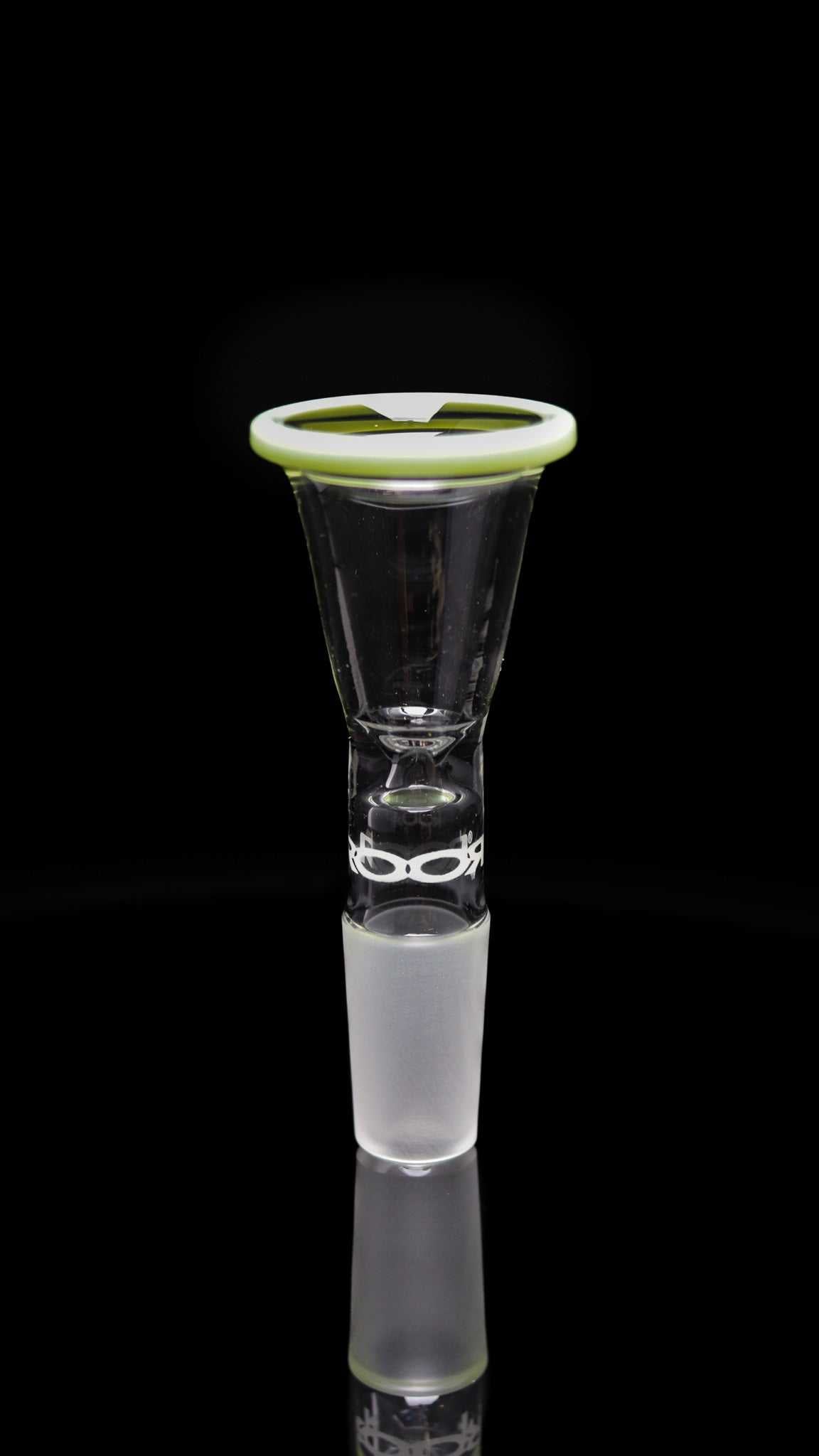 ROOR® 14mm classic funnel bowl with milky green color rim and white decal.