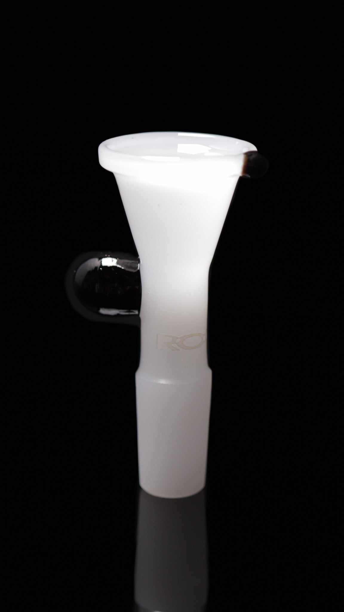 ROOR® 14mm full color white funnel bowl with round handle style.