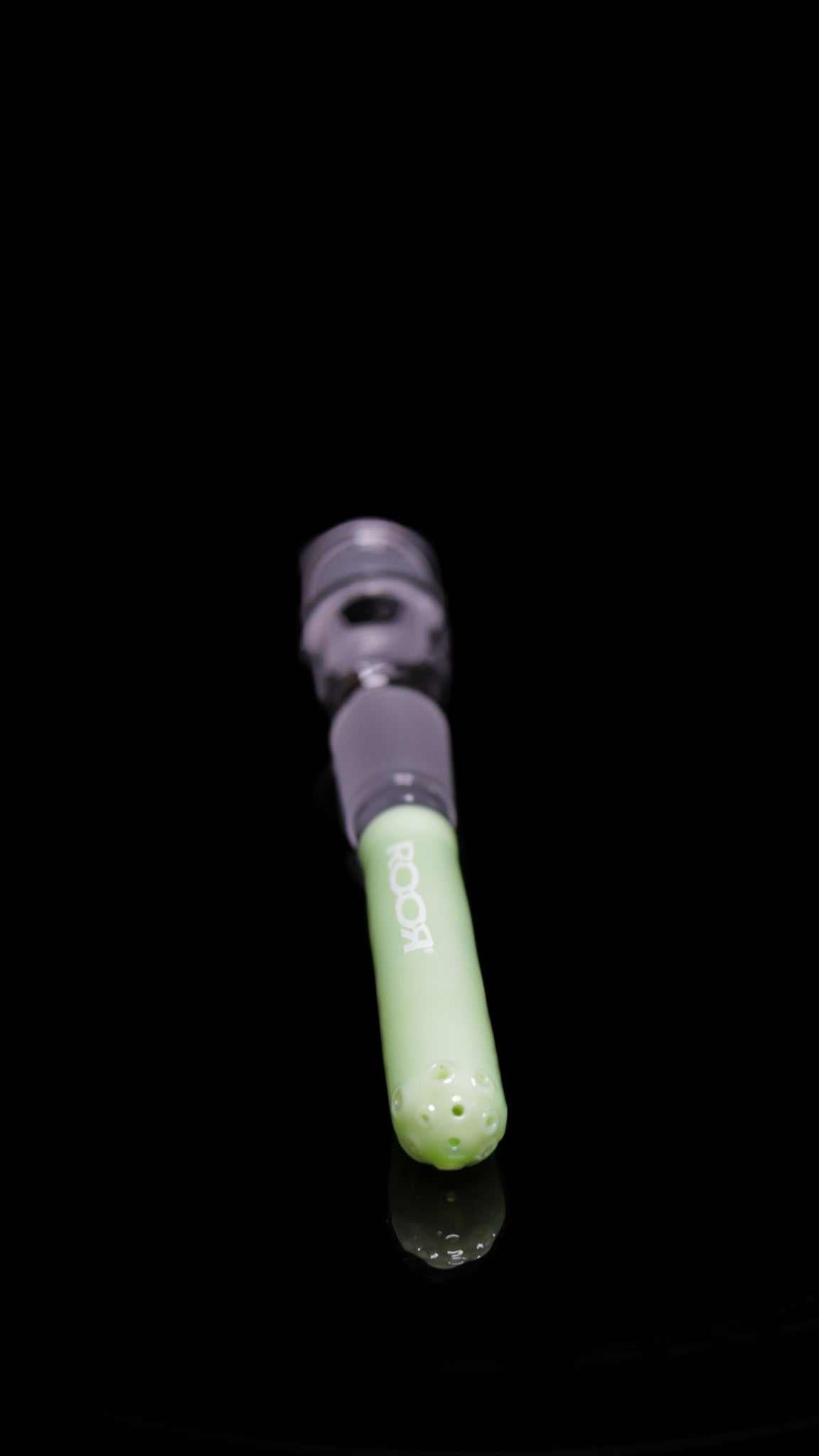 ROOR® 13-hole diffused low-profile downstem milky mint green 3 1/4 inch with white logo on black background