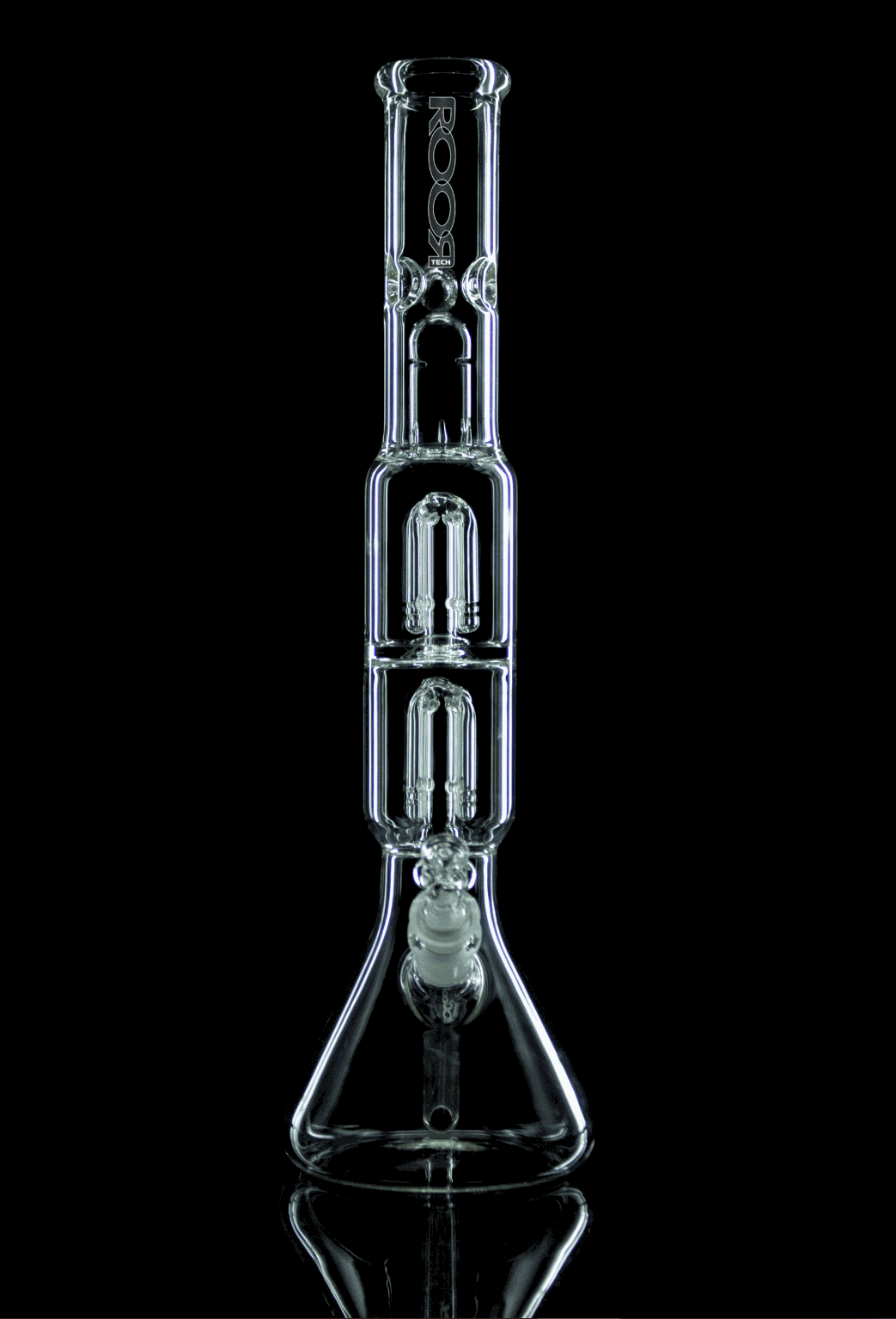 ROOR Tech Double 4-Arm Tree Beaker glass with splash guard and ice-pinch.