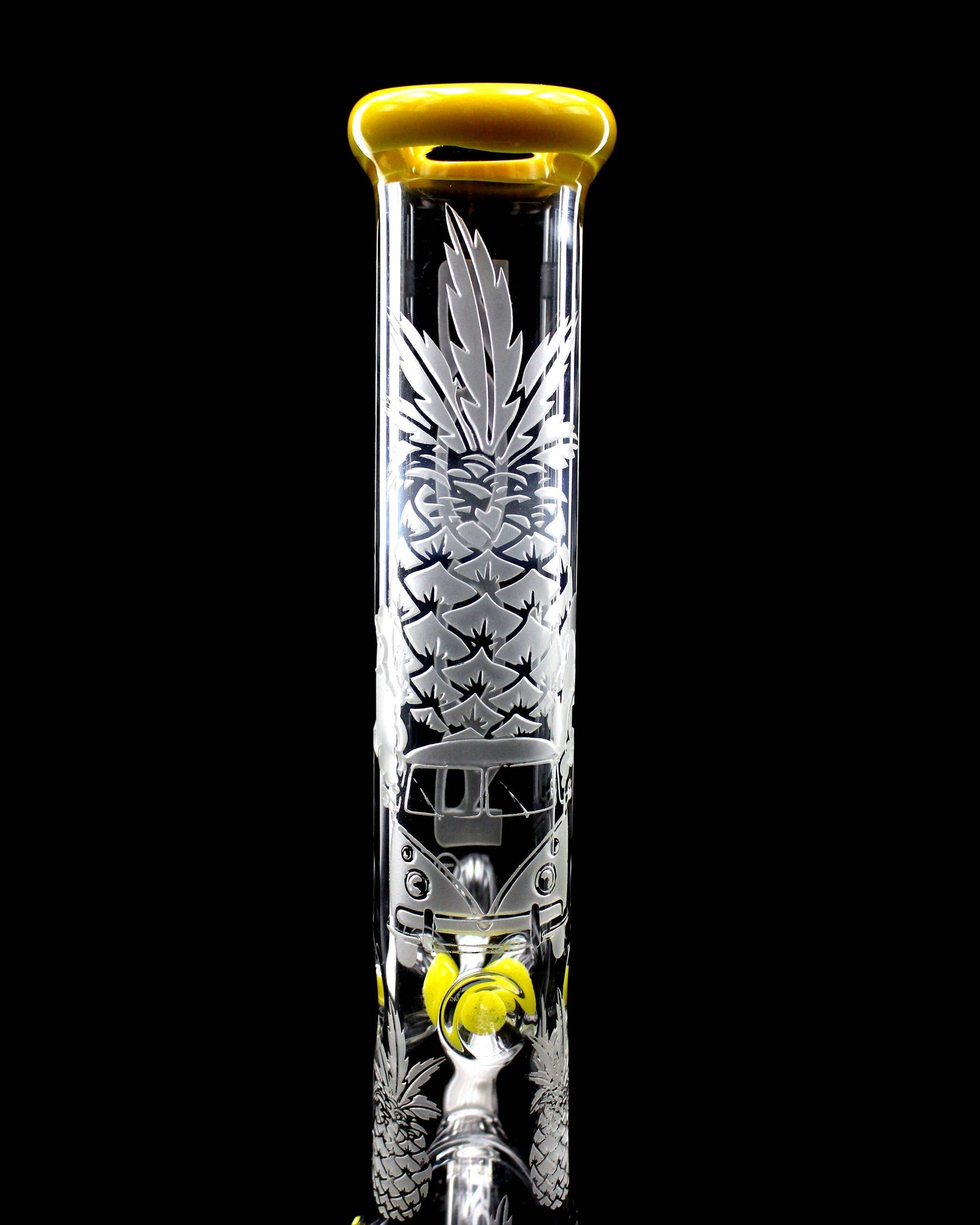 ROOR® Custom Pineapple Express 14" beaker bong with sandblasted pineapple design and yellow accents, 45x5mm