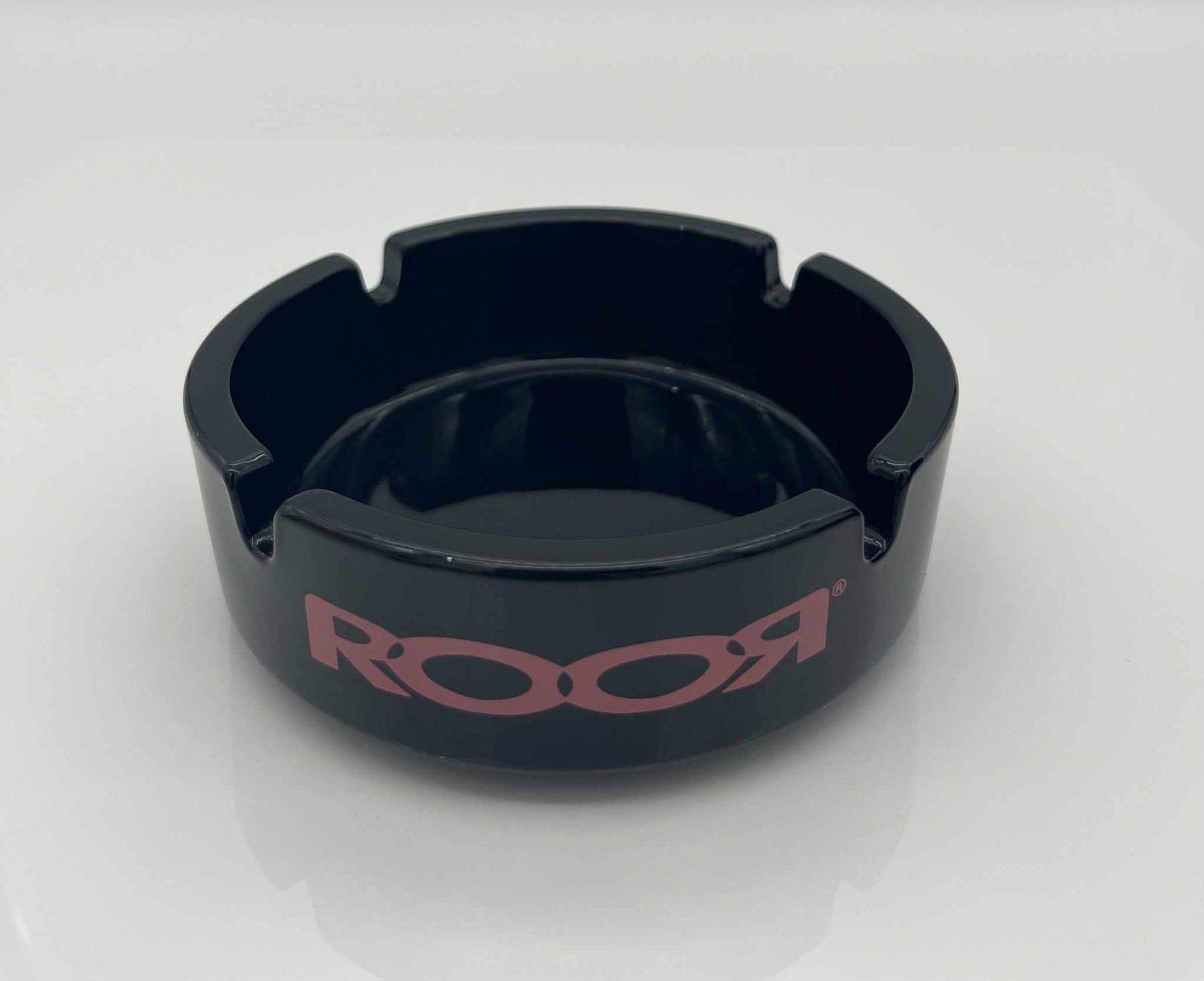 ROOR Collector Glass Ashtray LIMITED Black Edition with logo decal.