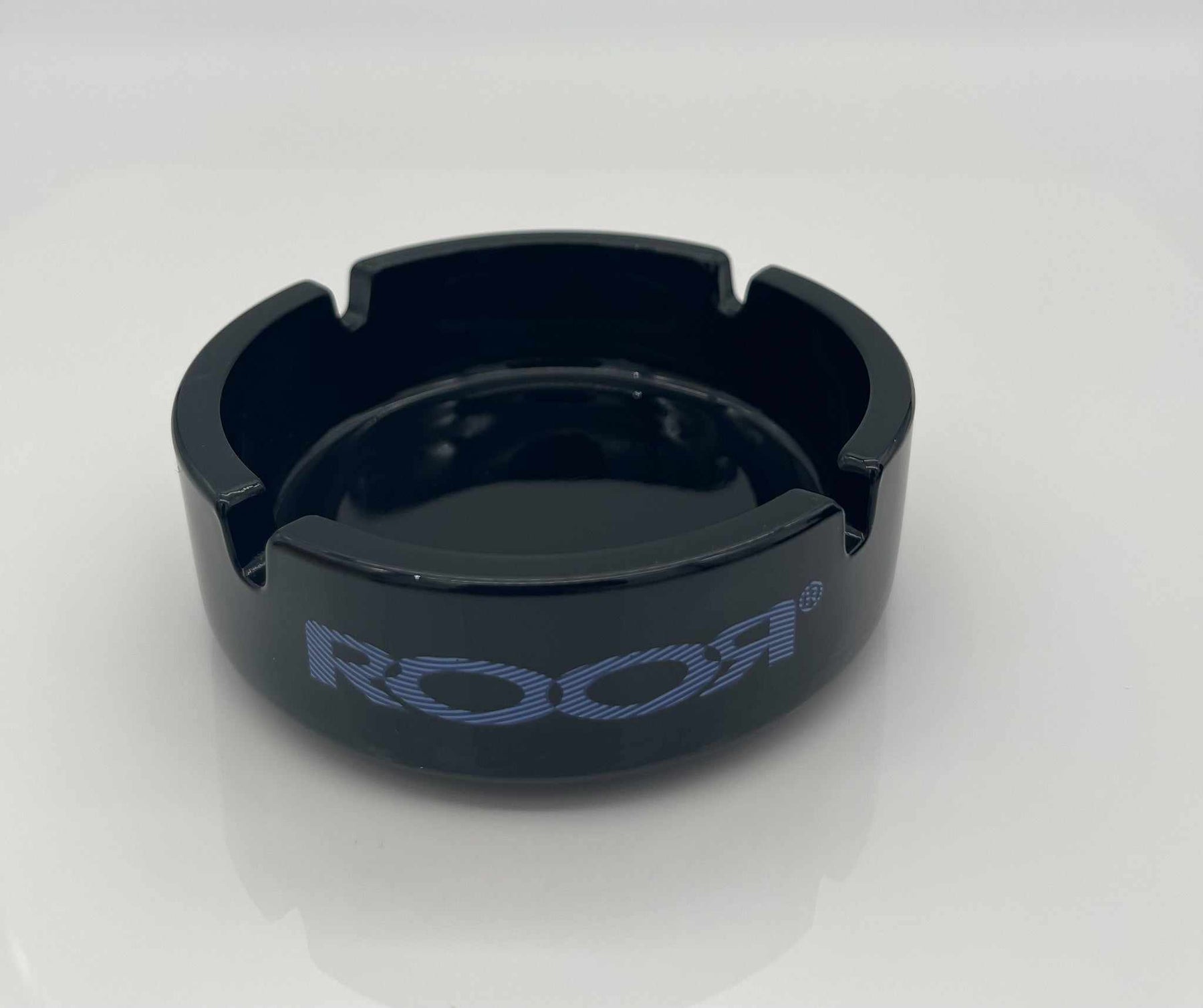 ROOR Collector Glass Ashtray LIMITED Black Edition with classic logo decal.