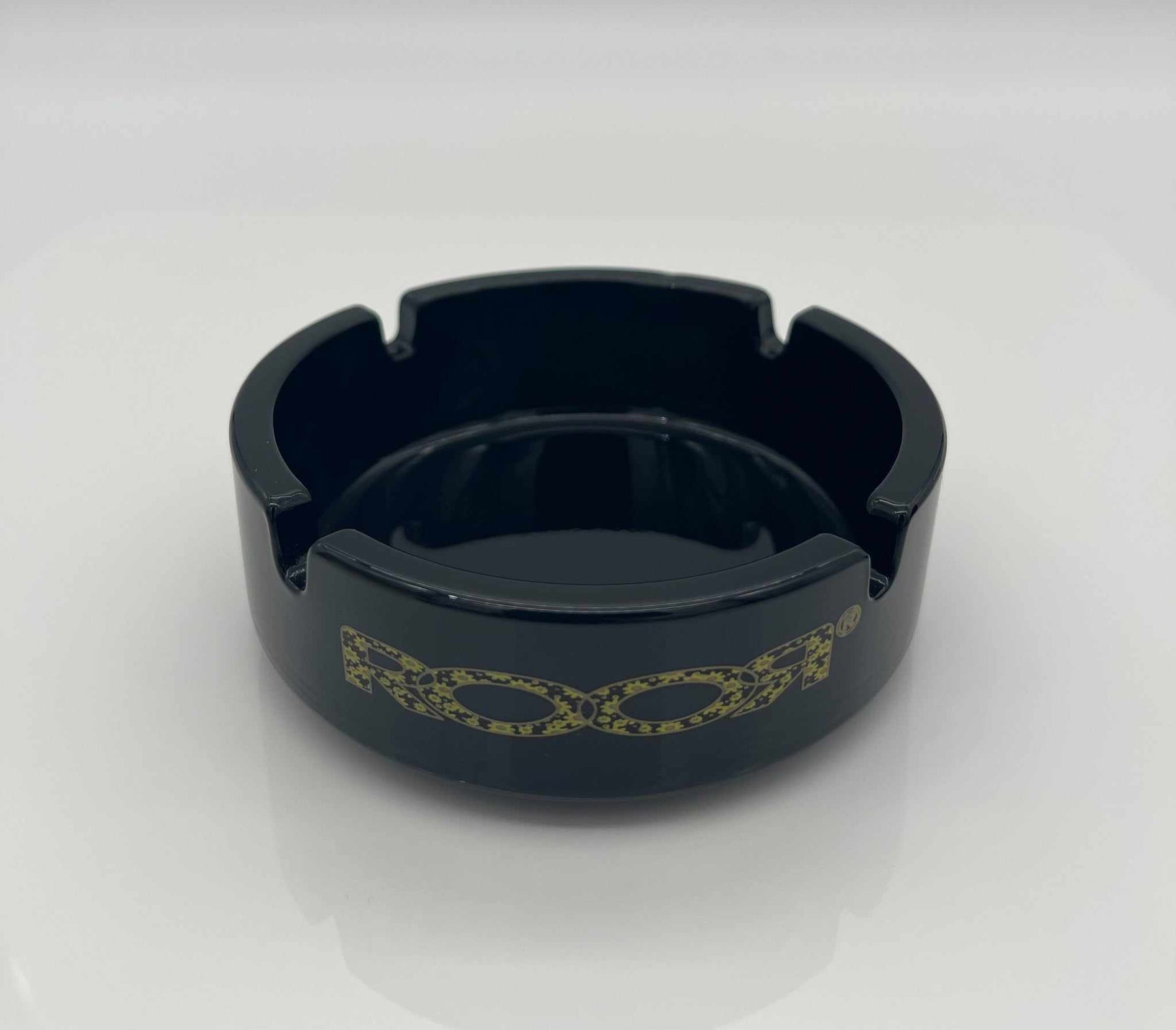 ROOR Collector Glass Ashtray LIMITED Black Edition with color decal.