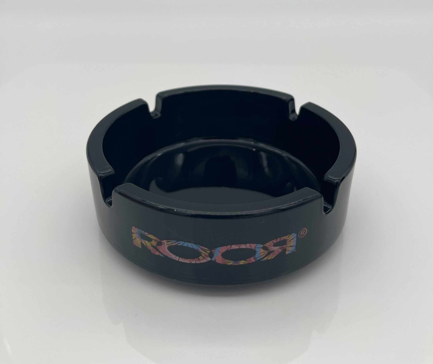 ROOR Collector Glass Ashtray LIMITED Black Edition with colorful decal on white background.