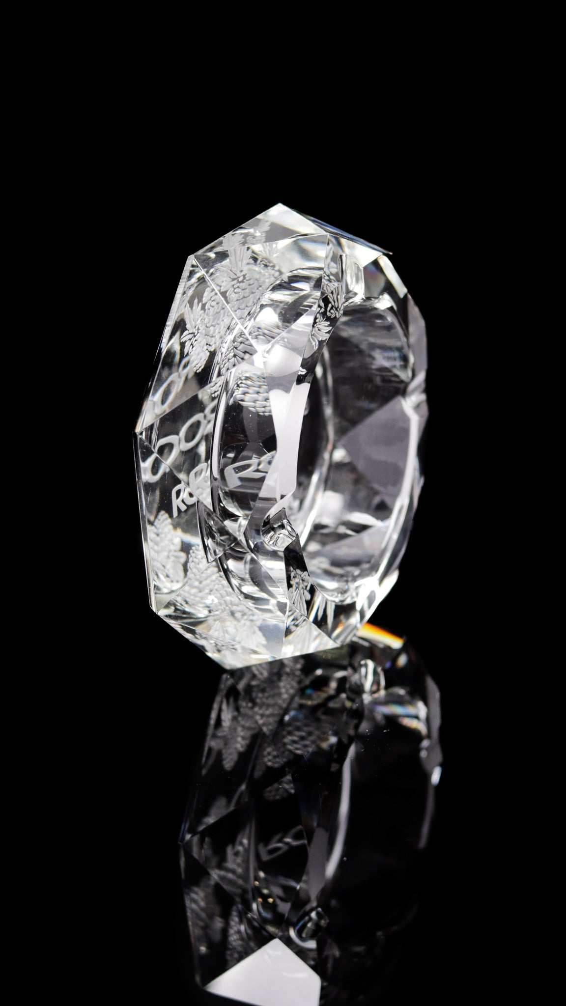 ROOR glass crystal cut ashtray Pineapple Express strain edition with intricate hand-cut design and clear crystal finish.