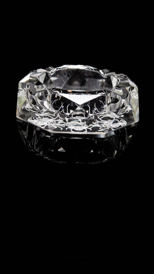 ROOR Glass Crystal Cut Ashtray Strains White Widow hand-cut clear crystal ashtray with elegant design and sandblasted engraving