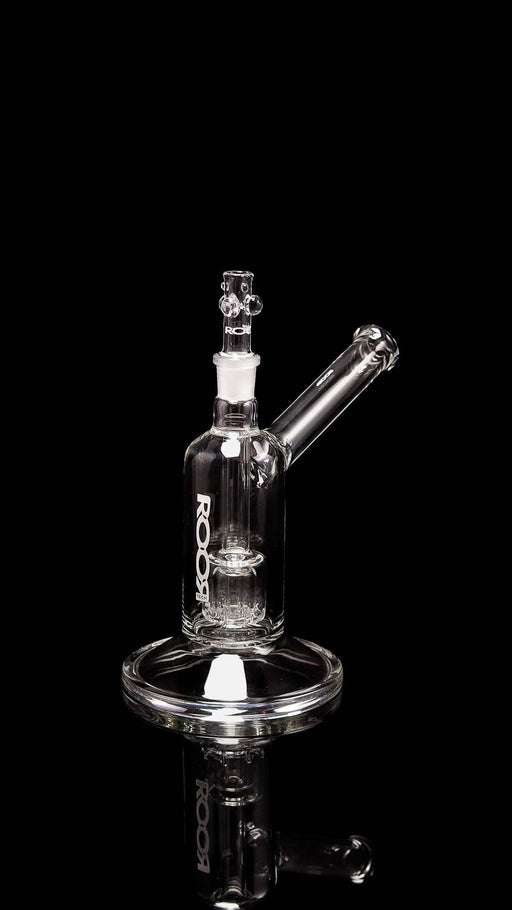 ROOR® Tech Fixed Barrel Bubbler Clear with barrel percolator on black background.