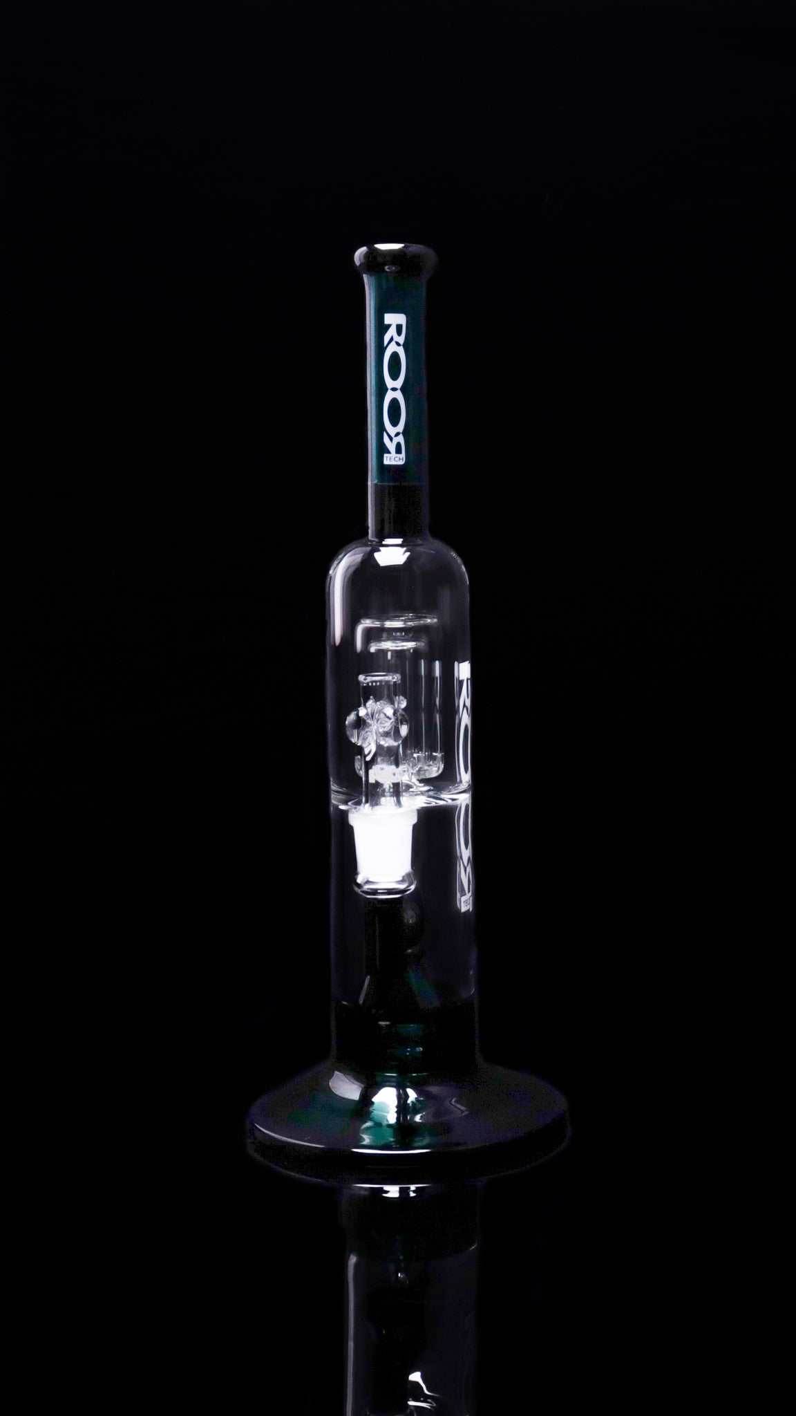 ROOR Tech Fixed 14" 50x5 Jade and Black Glass Barrel Bubbler with dual percolators and stemless design