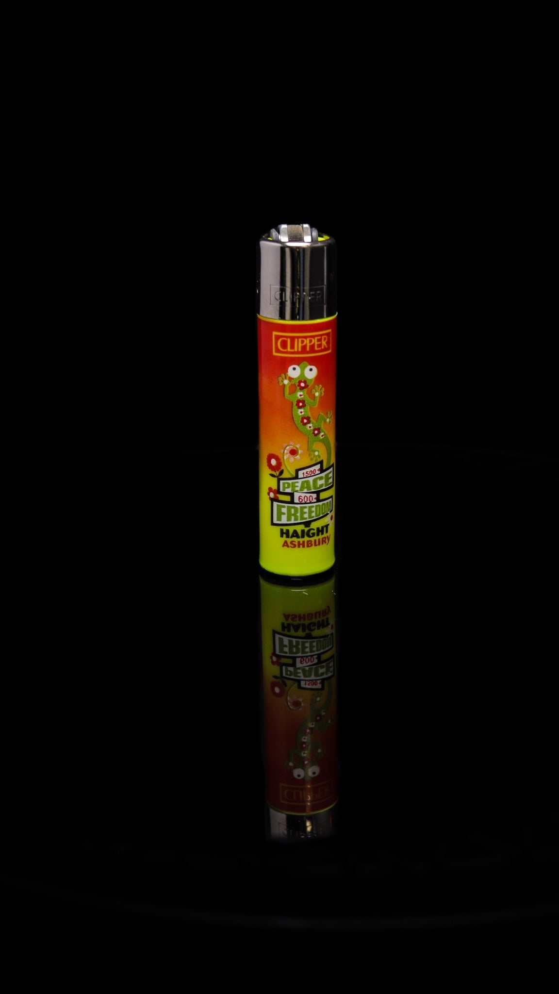 Clipper lighter with hippie peace freedom design on black background