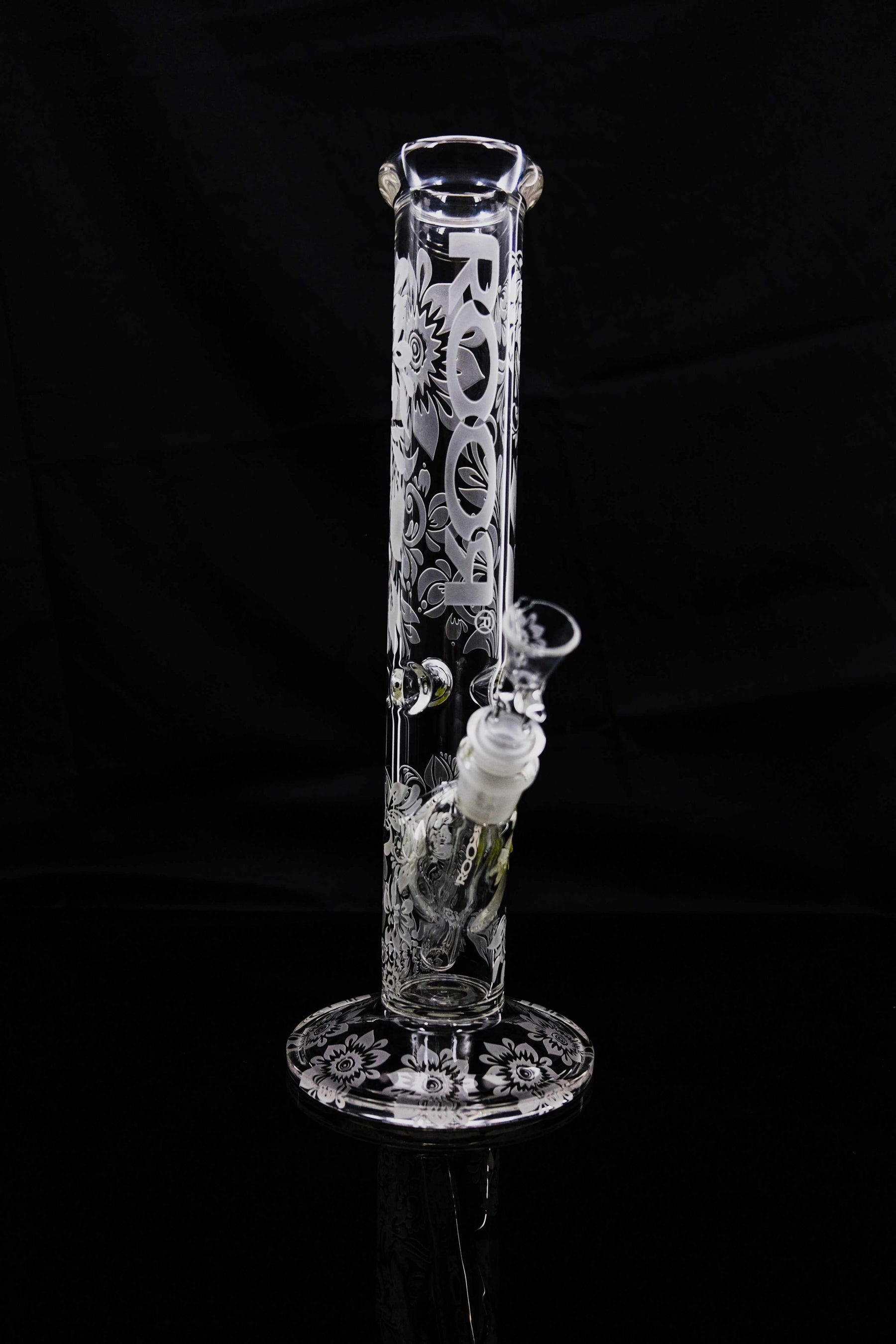 ROOR® Sandblasted 14" Straight 50x5mm Big Daisy glass bong with floral design and ice pinches